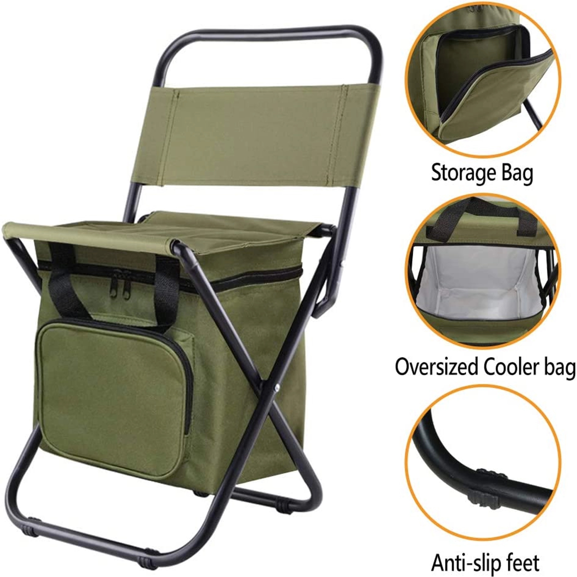 Portable Folding Chair with Storage Pouch - 600D Polyester 4