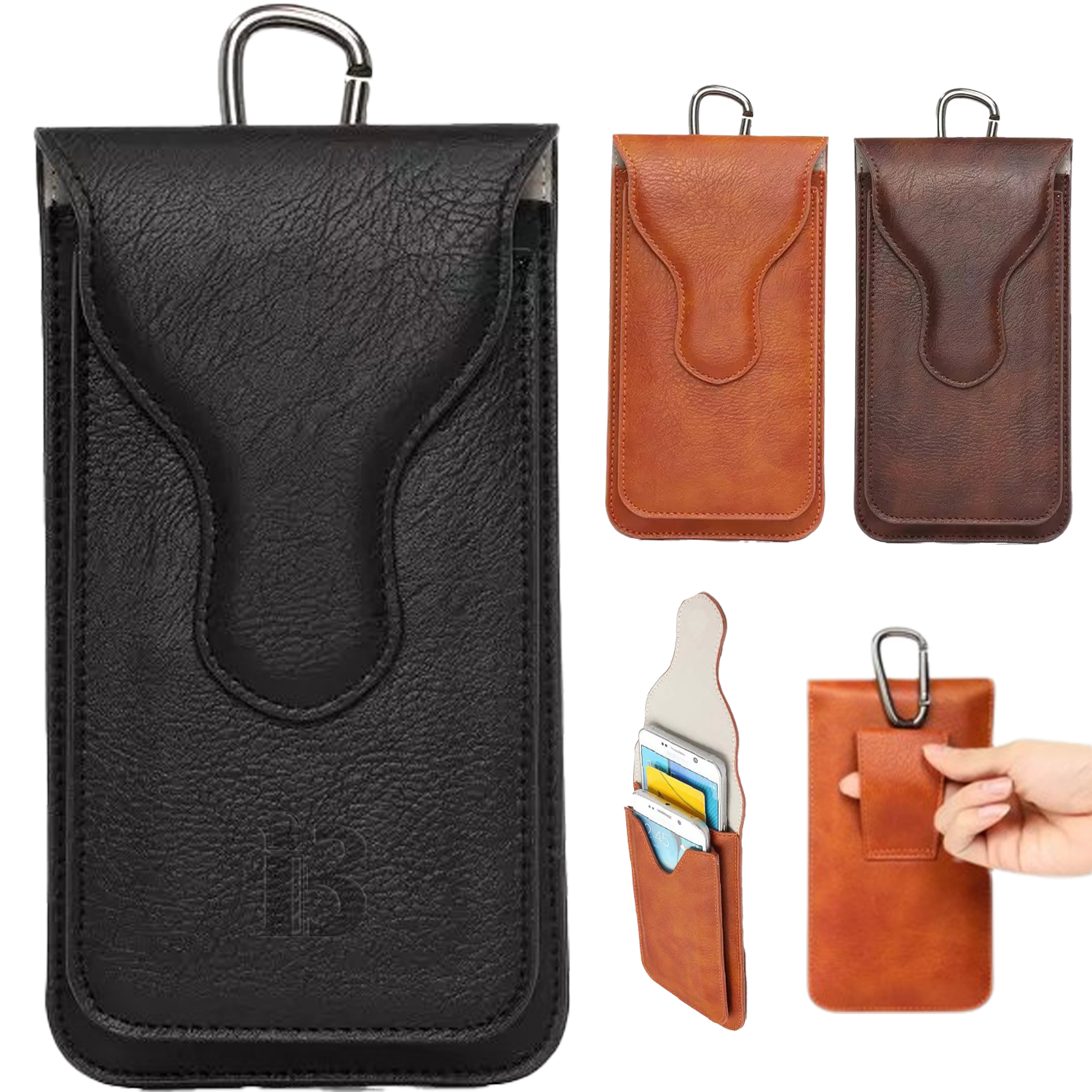 PU Leather Double Layer Texture Phone Bag w/ Carabine 4