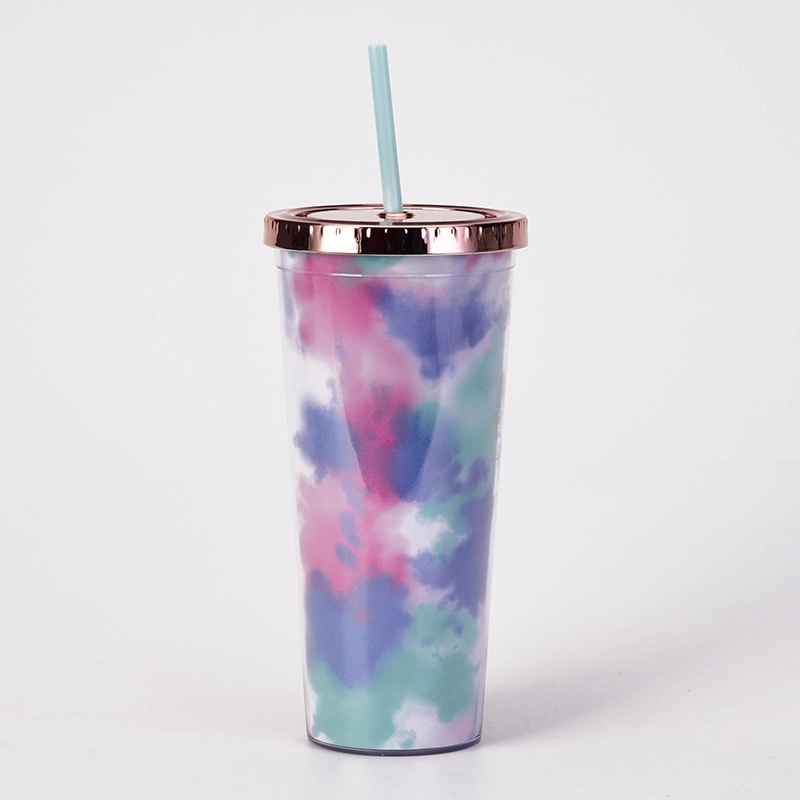 Custom 24 oz Transparent AS Plastic Tie dye Straw Tumbler 6
