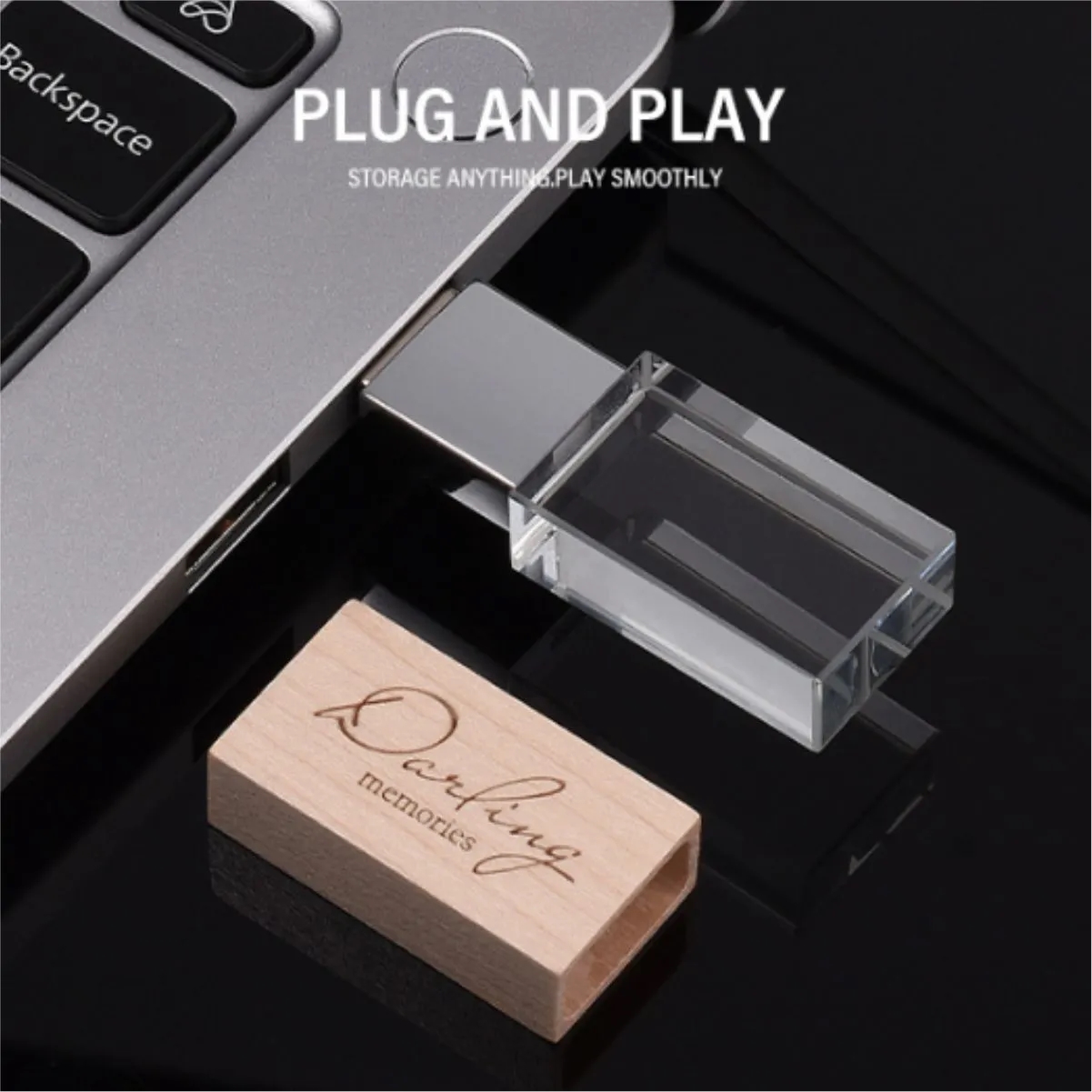 Crystal USB Flash Drive With LED And Wood Cap 7