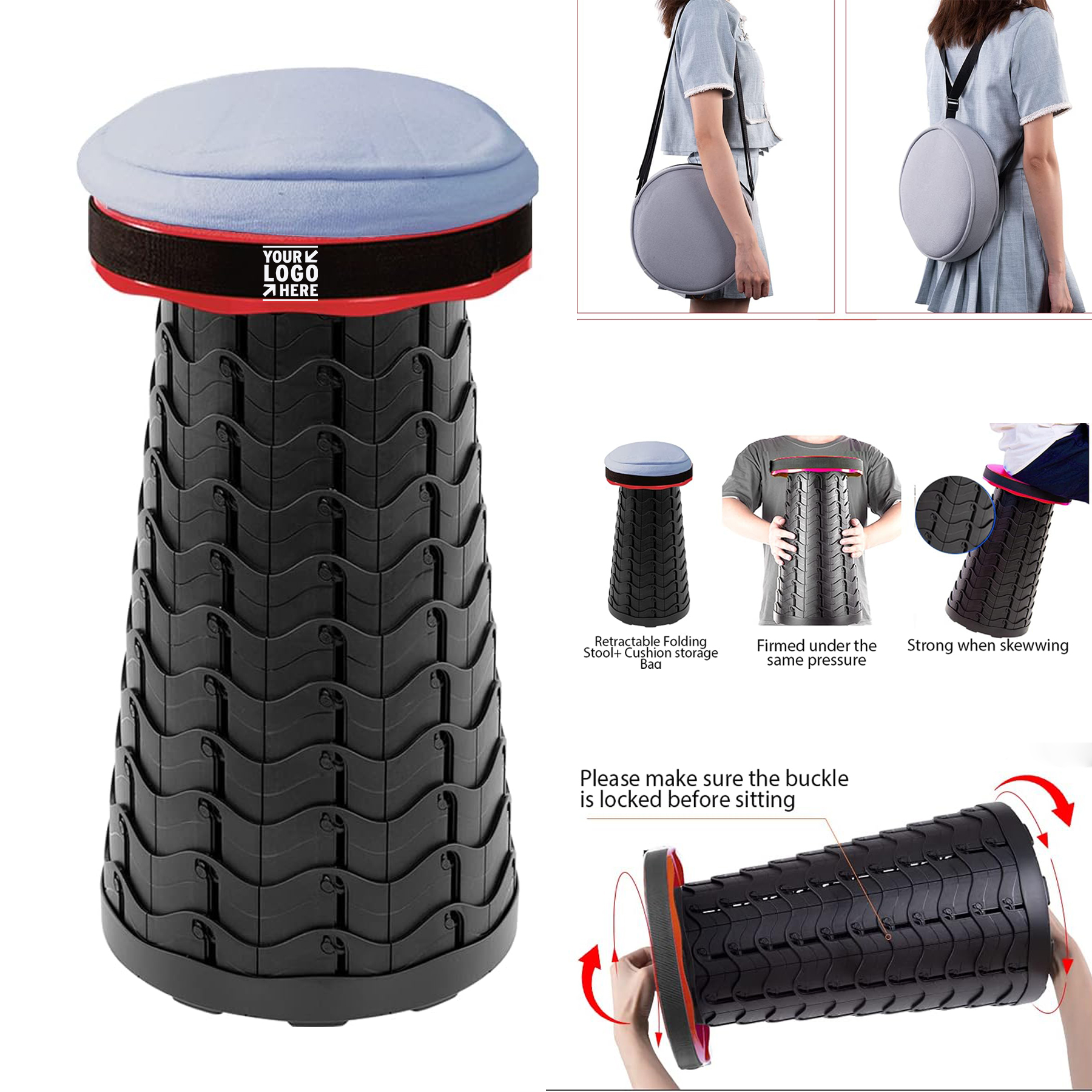 Portable Folding Stool With Backpack Pad 2