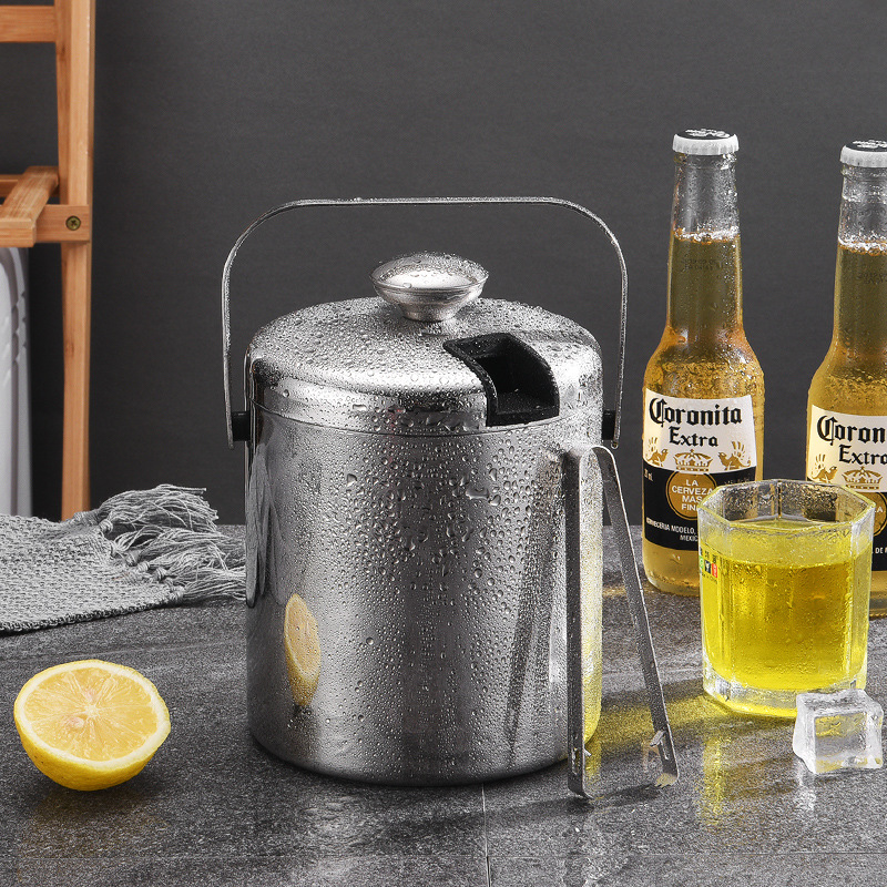 Small Ice Bucket [1.3L] w/ Lid and Tongs Included Strainer Keeps Ice Cold & Dry 7