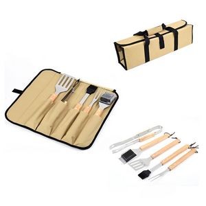 5 Pcs Bamboo Bbq Tools Set With Bag 2