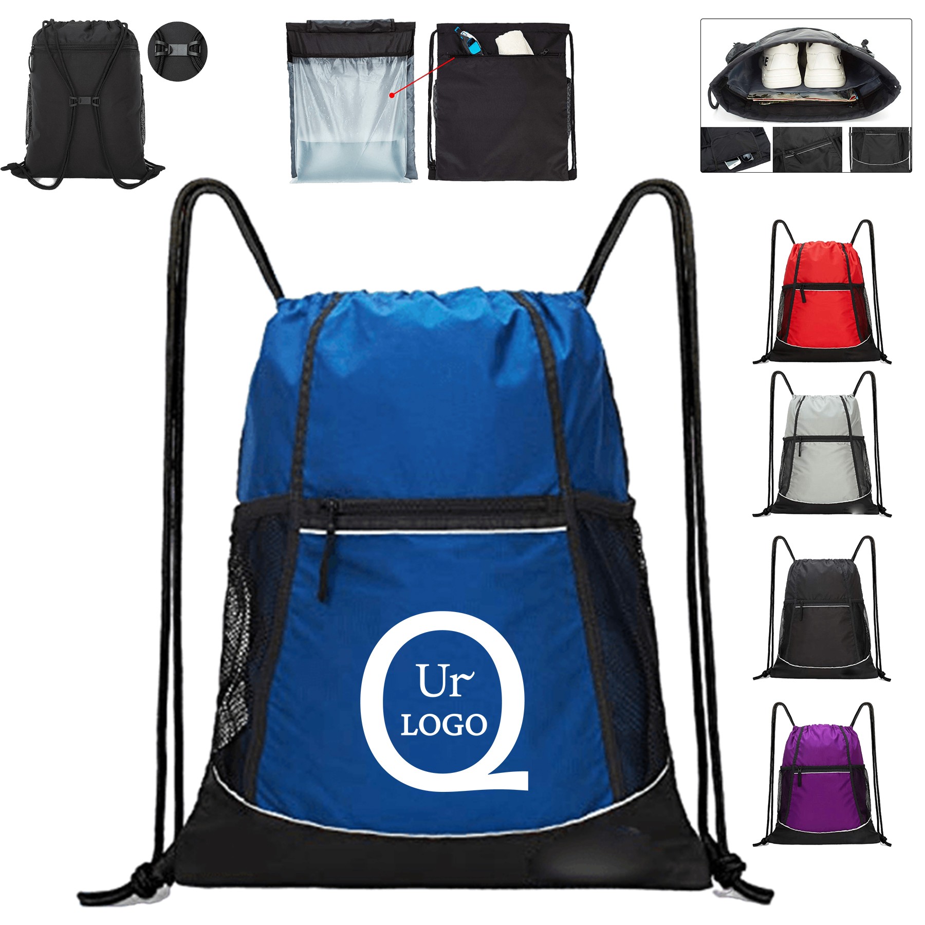 14.57X17.5 Inch Nylon Drawstring Backpack