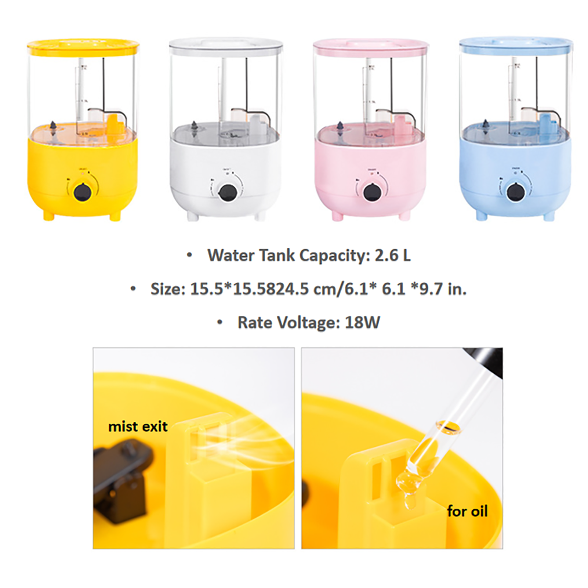 2.6L Desk Mist Humidifier Diffuser For Office & Home 2