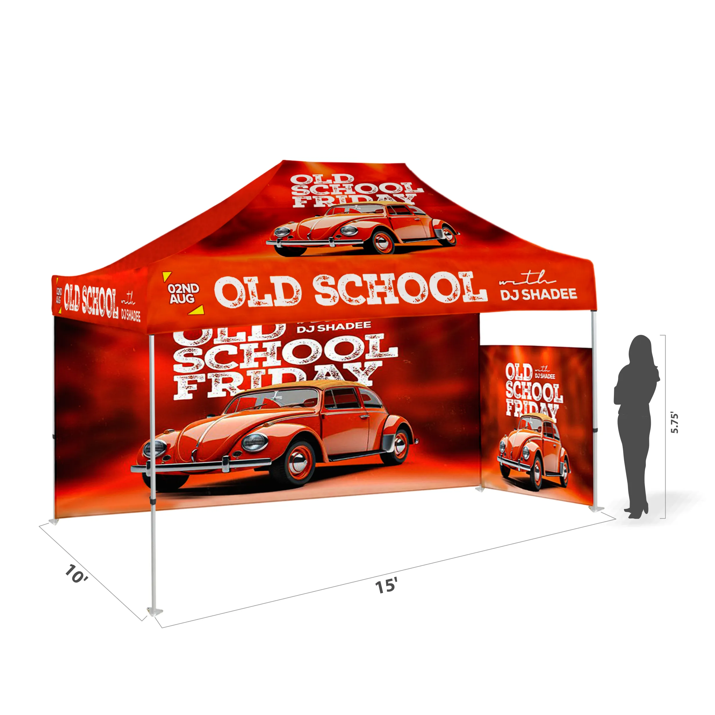 10'x15' Tent Canopy w frame, 1 long full + 1 side half wall 11