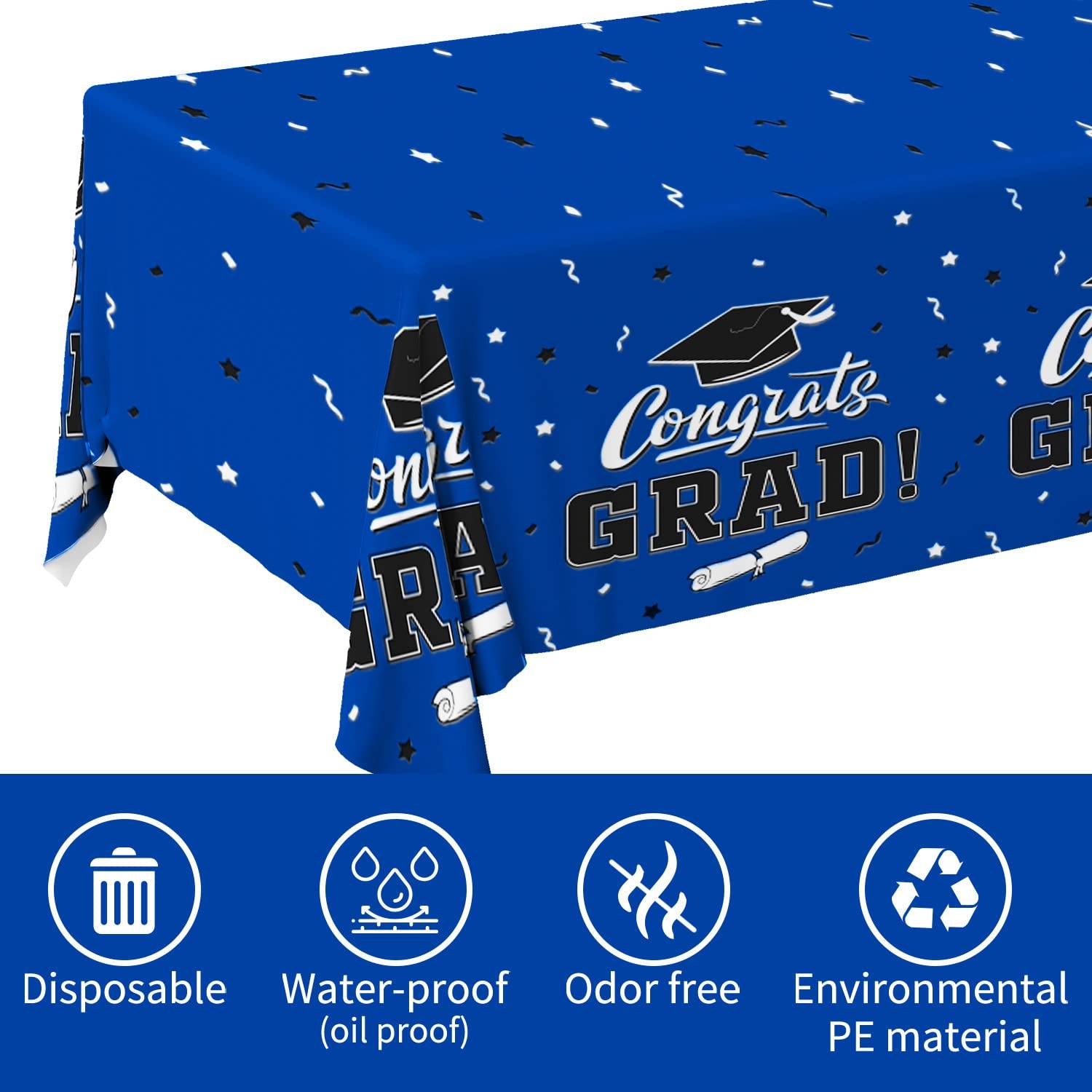 Blue-Themed Graduation Party Plastic Tablecloth 4
