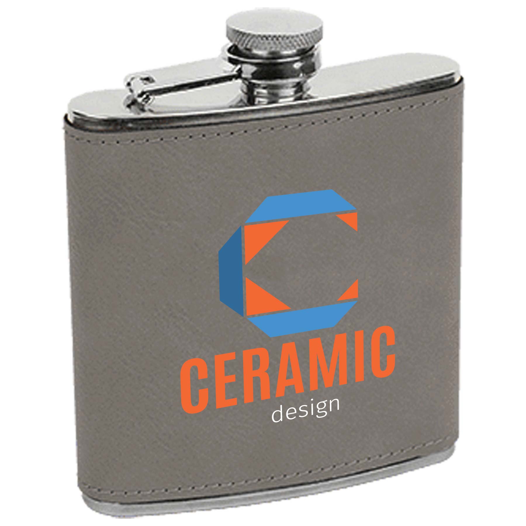 Gray Leatherette Stainless Steel Flask