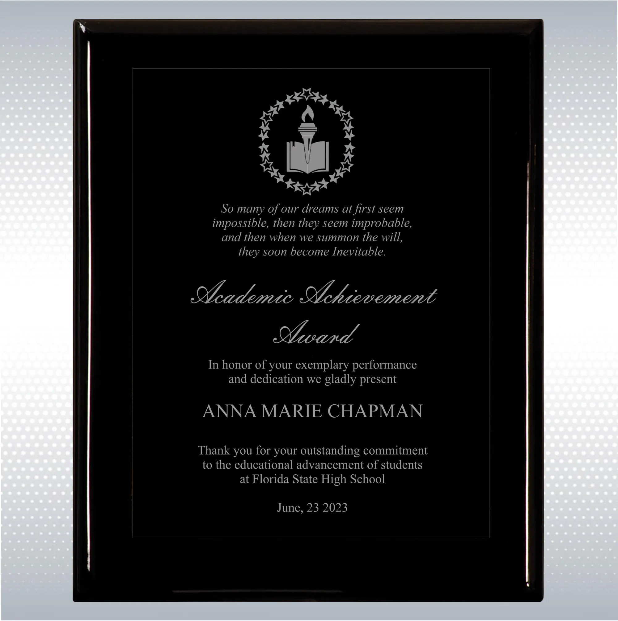 Black Piano Finish Wood Plaque Academic Achievement Gift 4