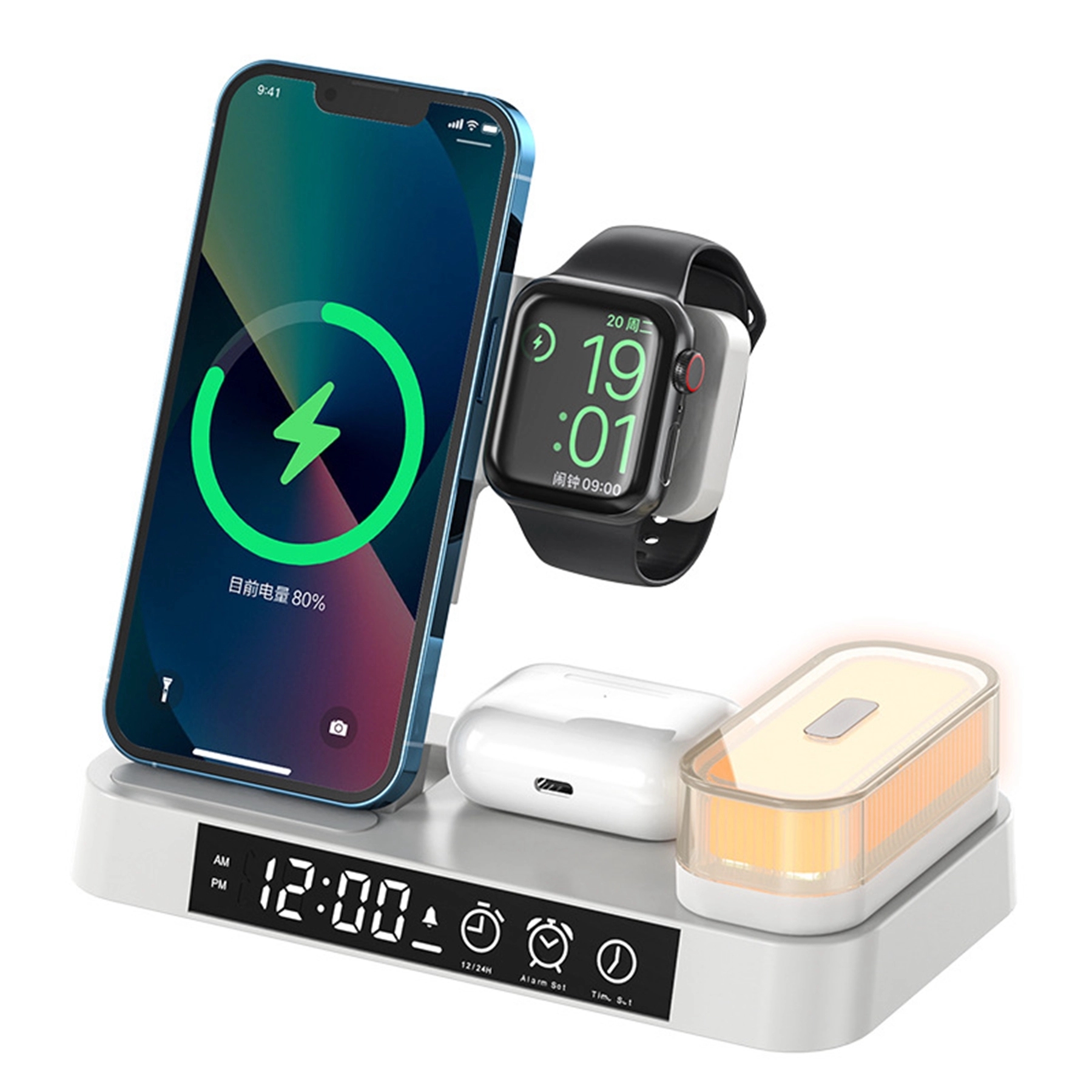 3 In 1 Digital Alarm Clock 15 Watt Qi Fast Wireless Charger 6