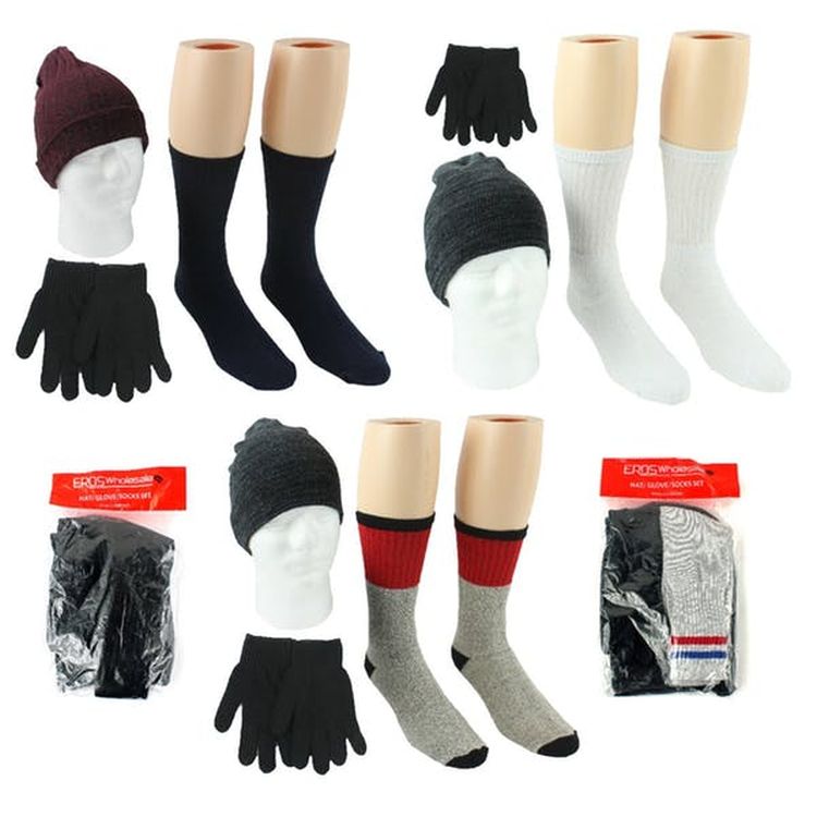 Adult Winter Hat Gloves & Socks Sets - Assorted Colors 1