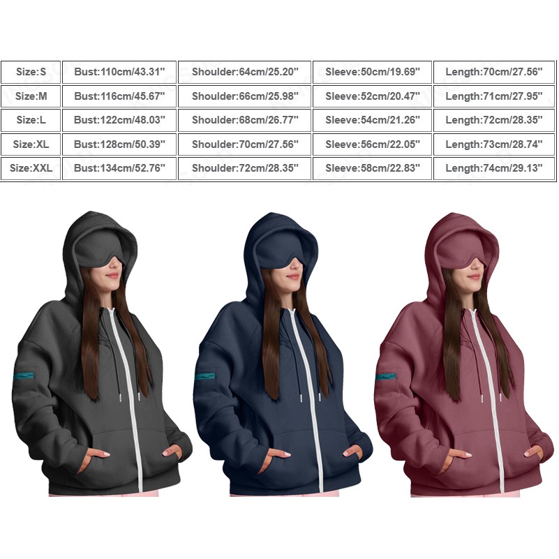 Oversized Hoodie Eye Mask Street Full Zip Up Hoodie Long Sleeve For Women, custom hoodie or sweatshirt with logo imprint 3