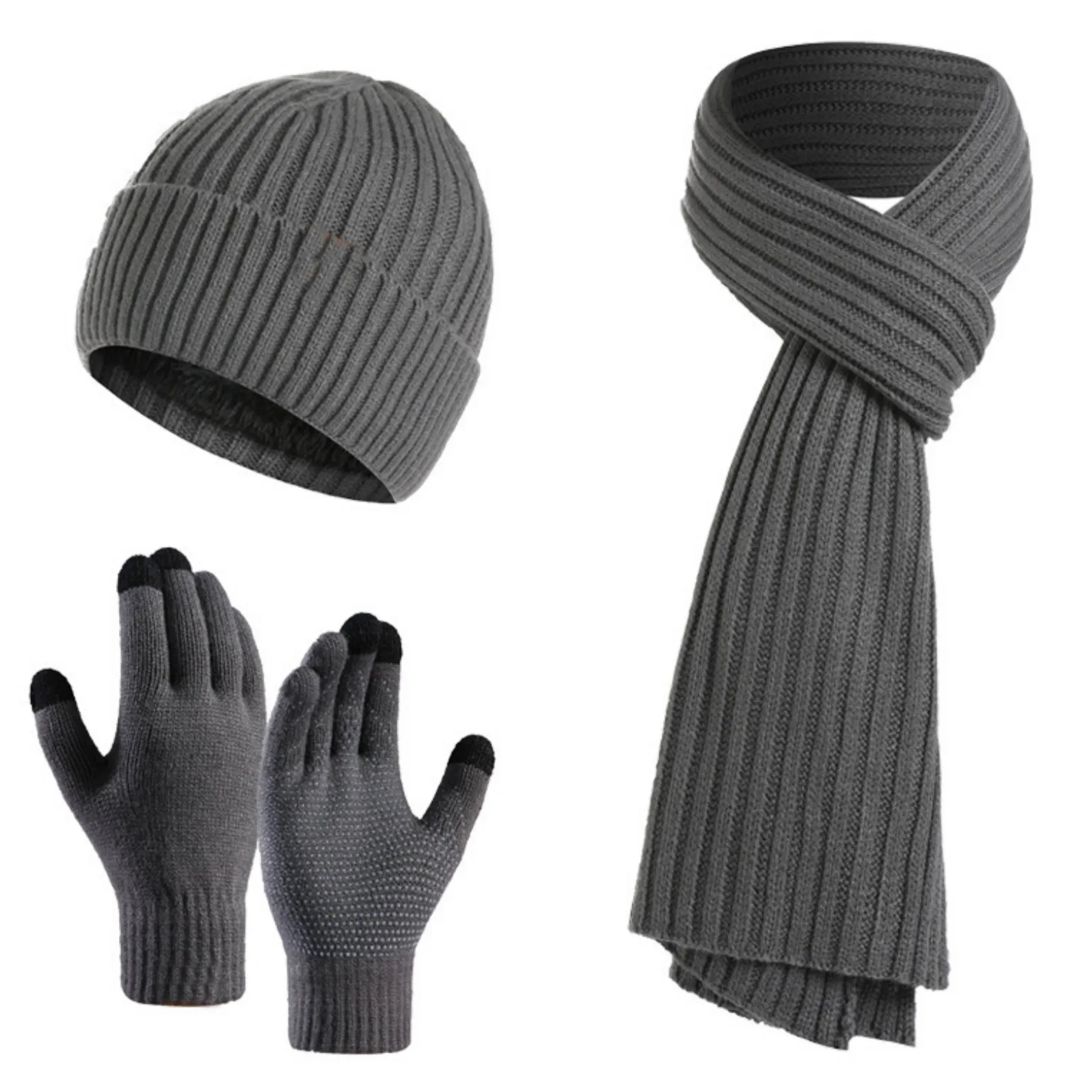 3 in 1 Winter Beanie Hat+ Scarf+Touch Screen Gloves 4