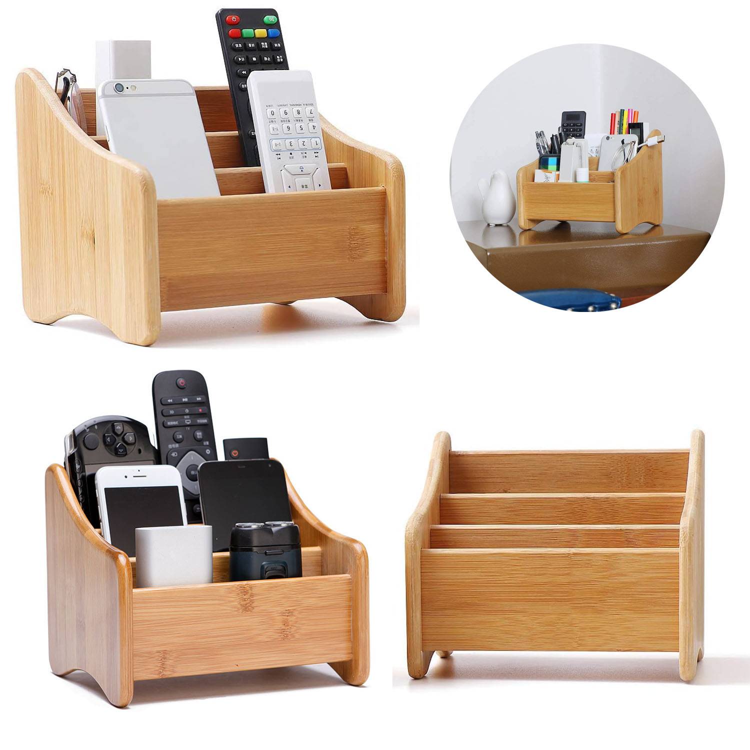 Wood Desk Organizer Bamboo Remote Control Holder 7