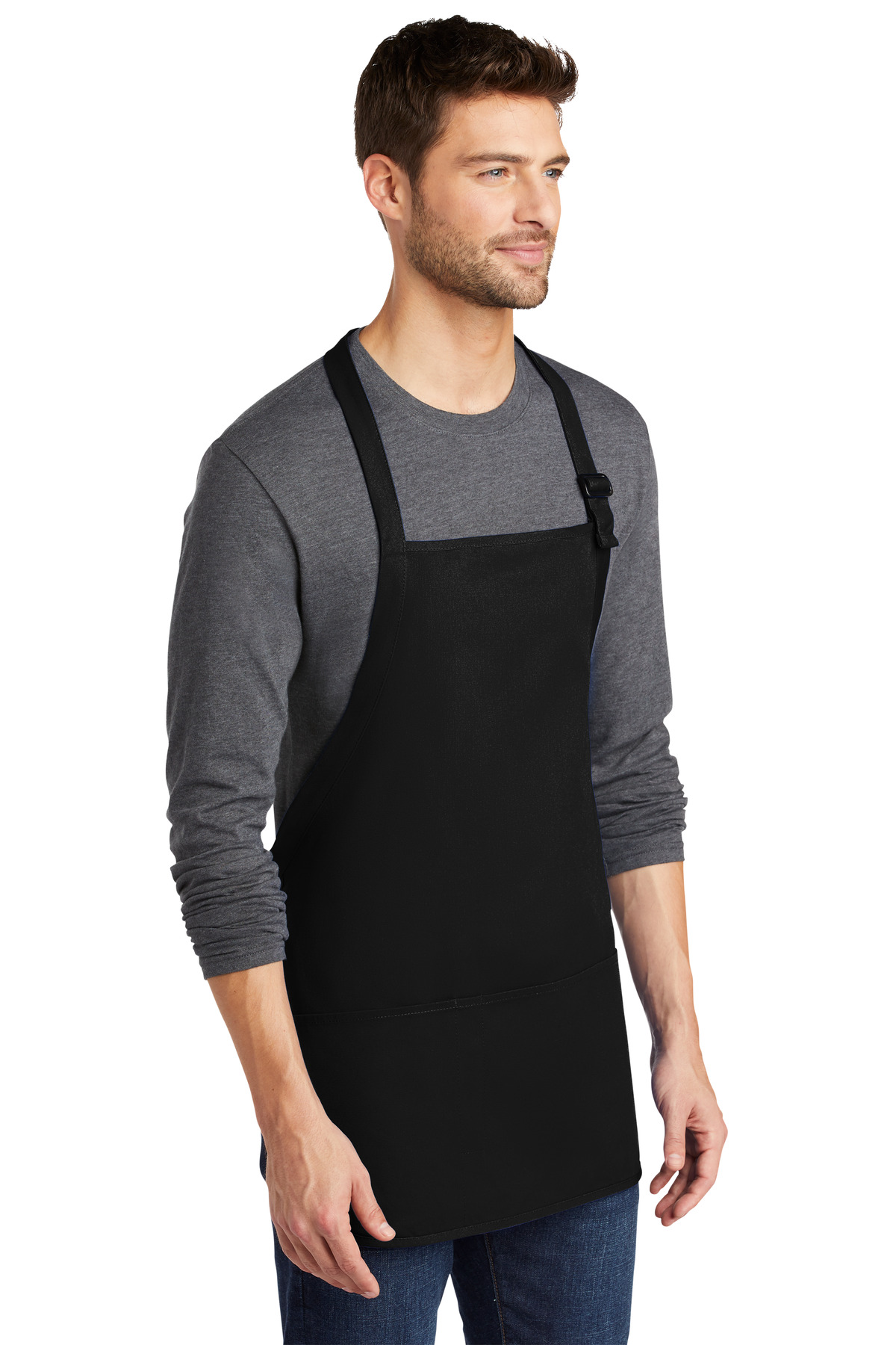 Medium-Length Apron with Pouch Pockets