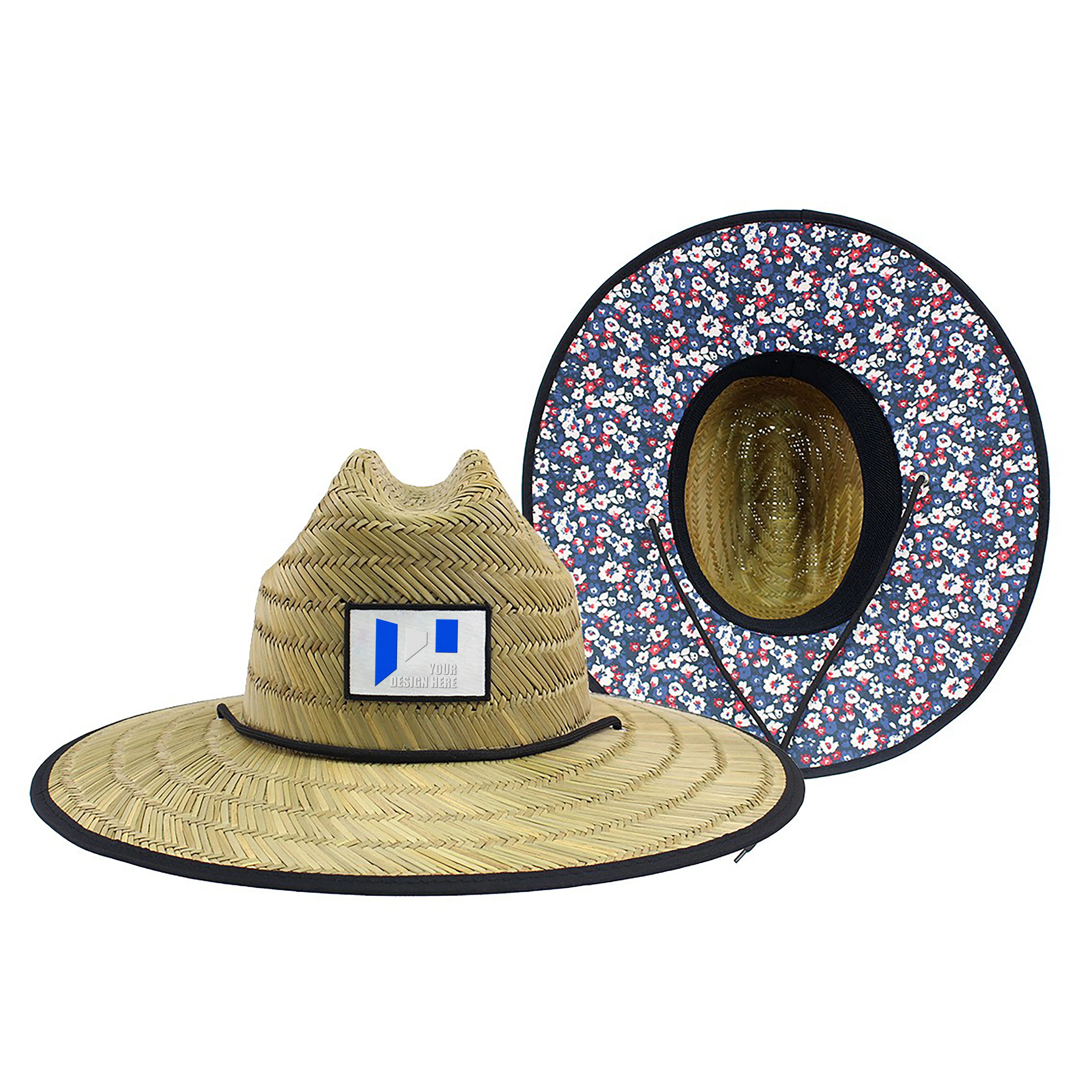 Wide Brim Sun Straw Cap w/ Custom Patch 2
