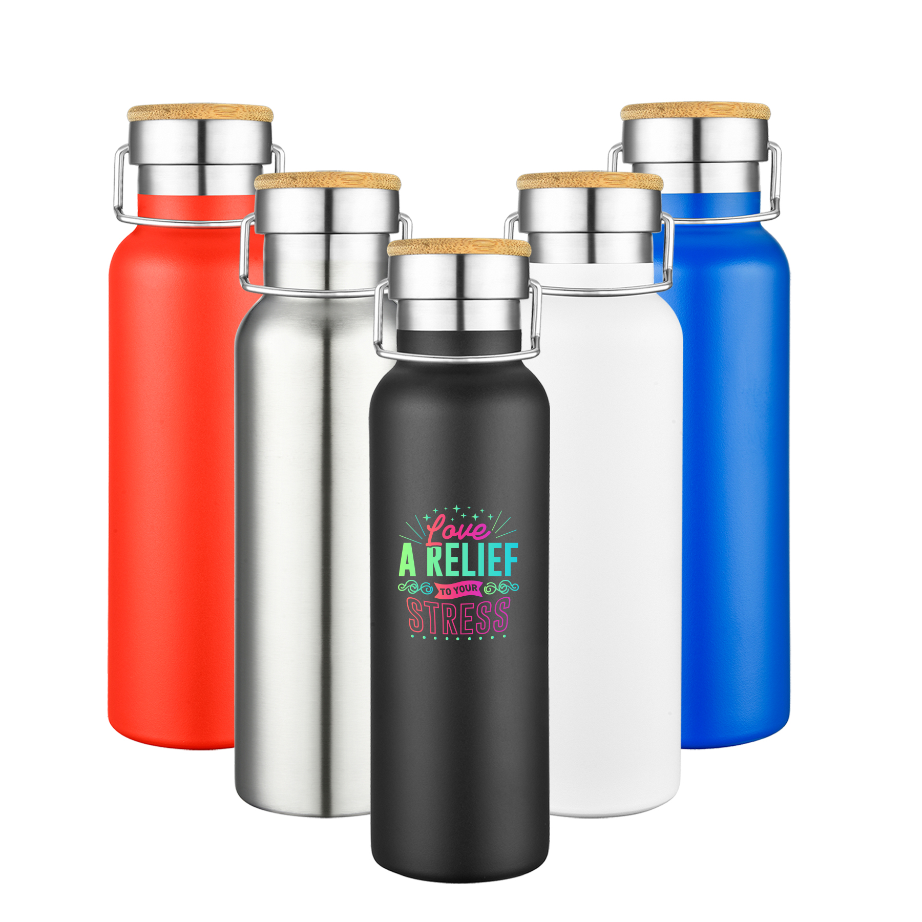 20 oz. Double Wall Stainless Steel Vacuum Water Bottle w/Bamboo Lid, custom water bottle with logo imprint 6