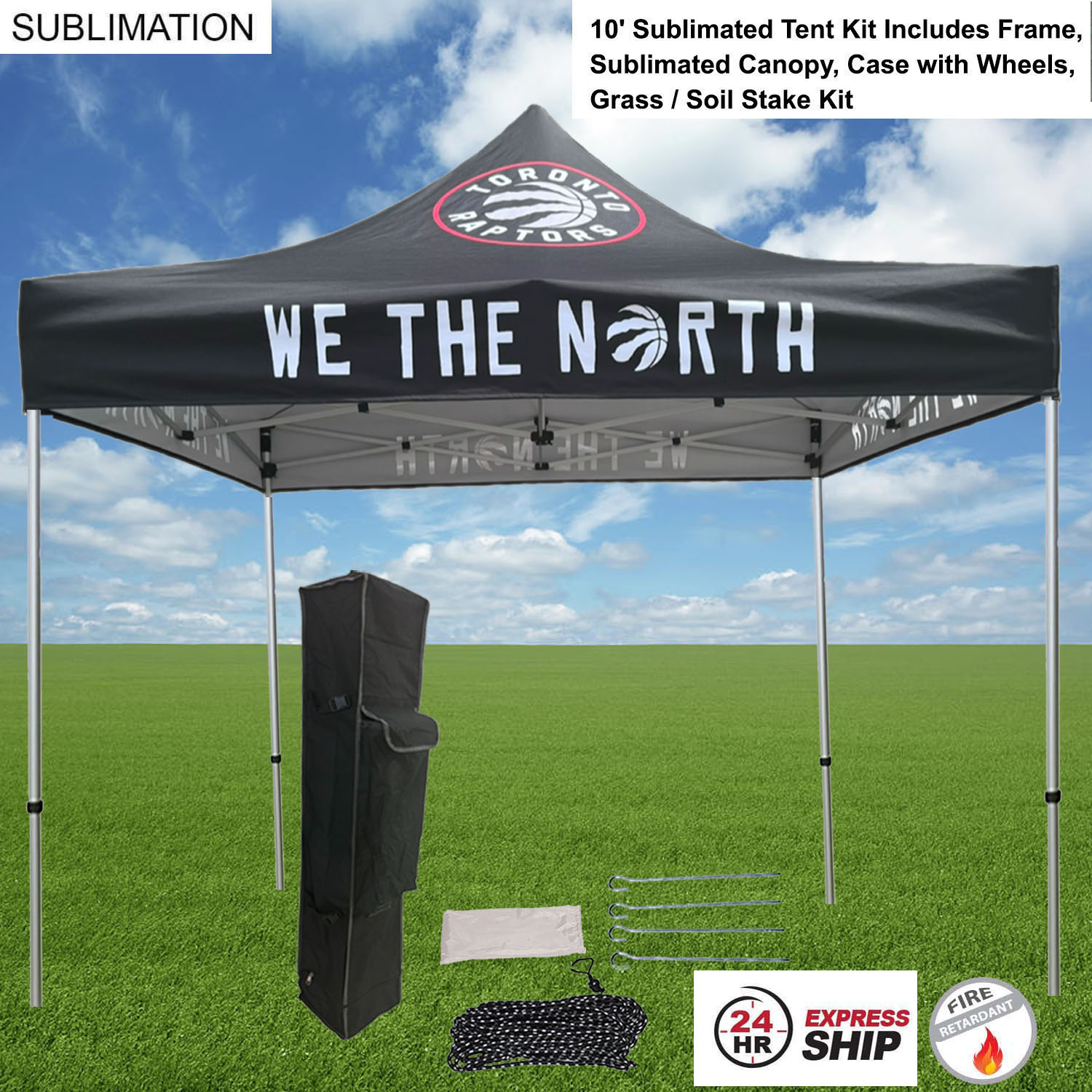24 Hr Express Ship - 10' Premium Sublimated Tent Kit, Includes Frame, Canopy, Case, Grass Stake Kit 19