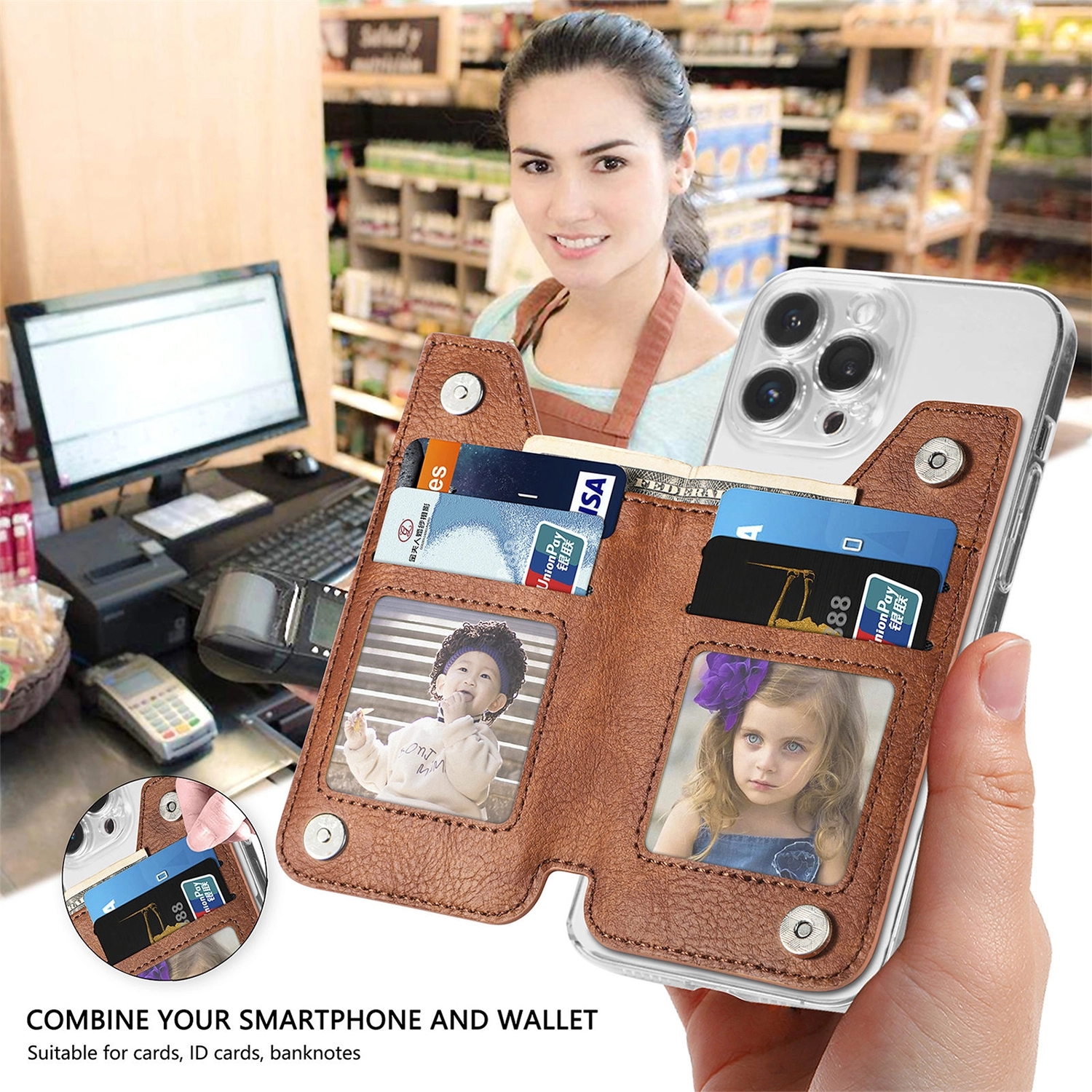 PU Leather Phone Flip Card Holder 4
