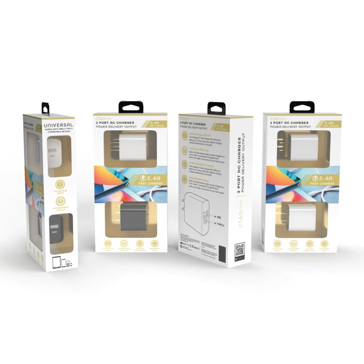 Dual Port Wall Chargers - USB & Type C White 2