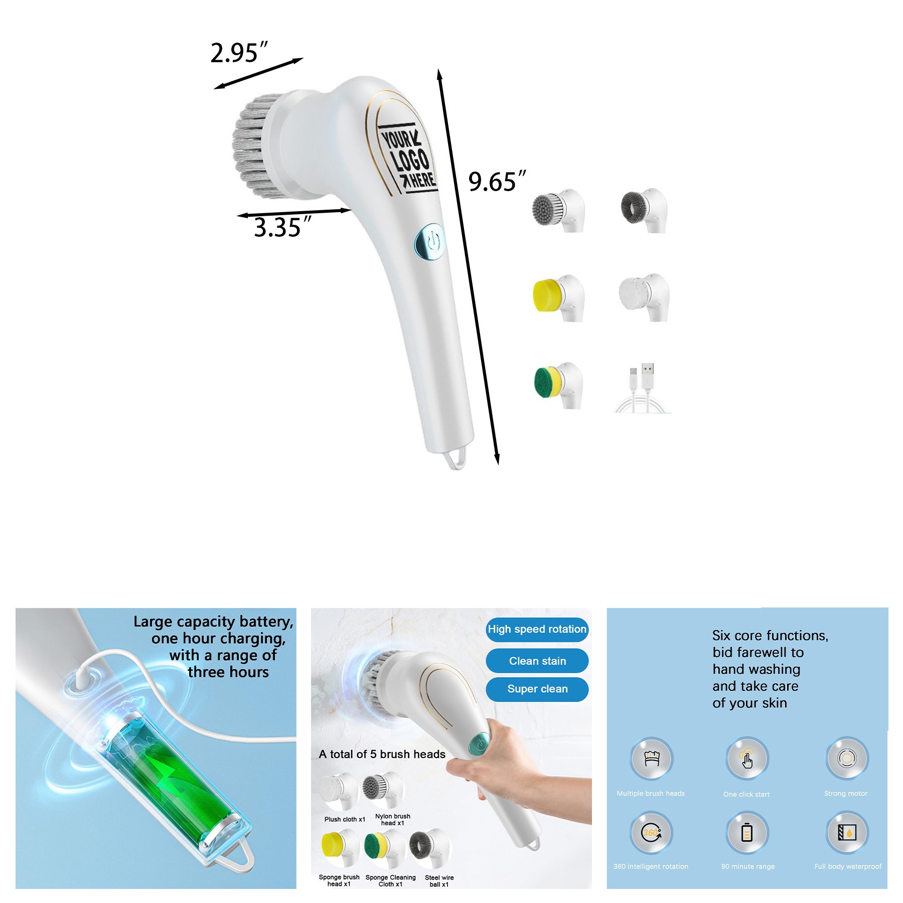 Cordless Electric Spin Cleaning Power Scrubber 2