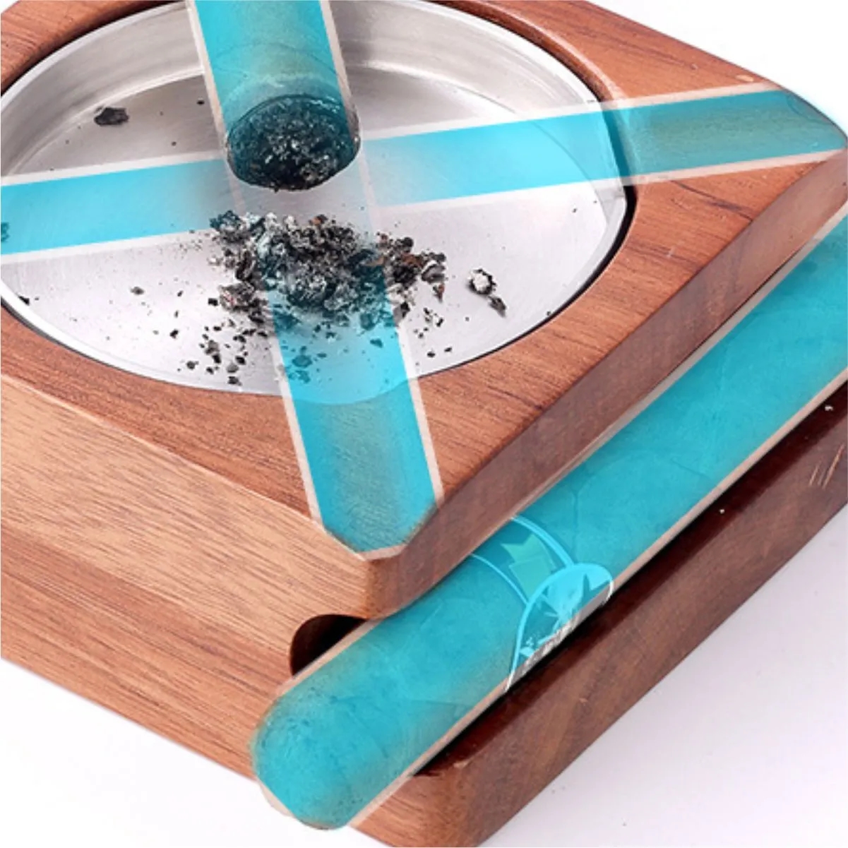 Detachable Wood Cigar Ashtray W/ Whiskey Glass Holder Drawer 2