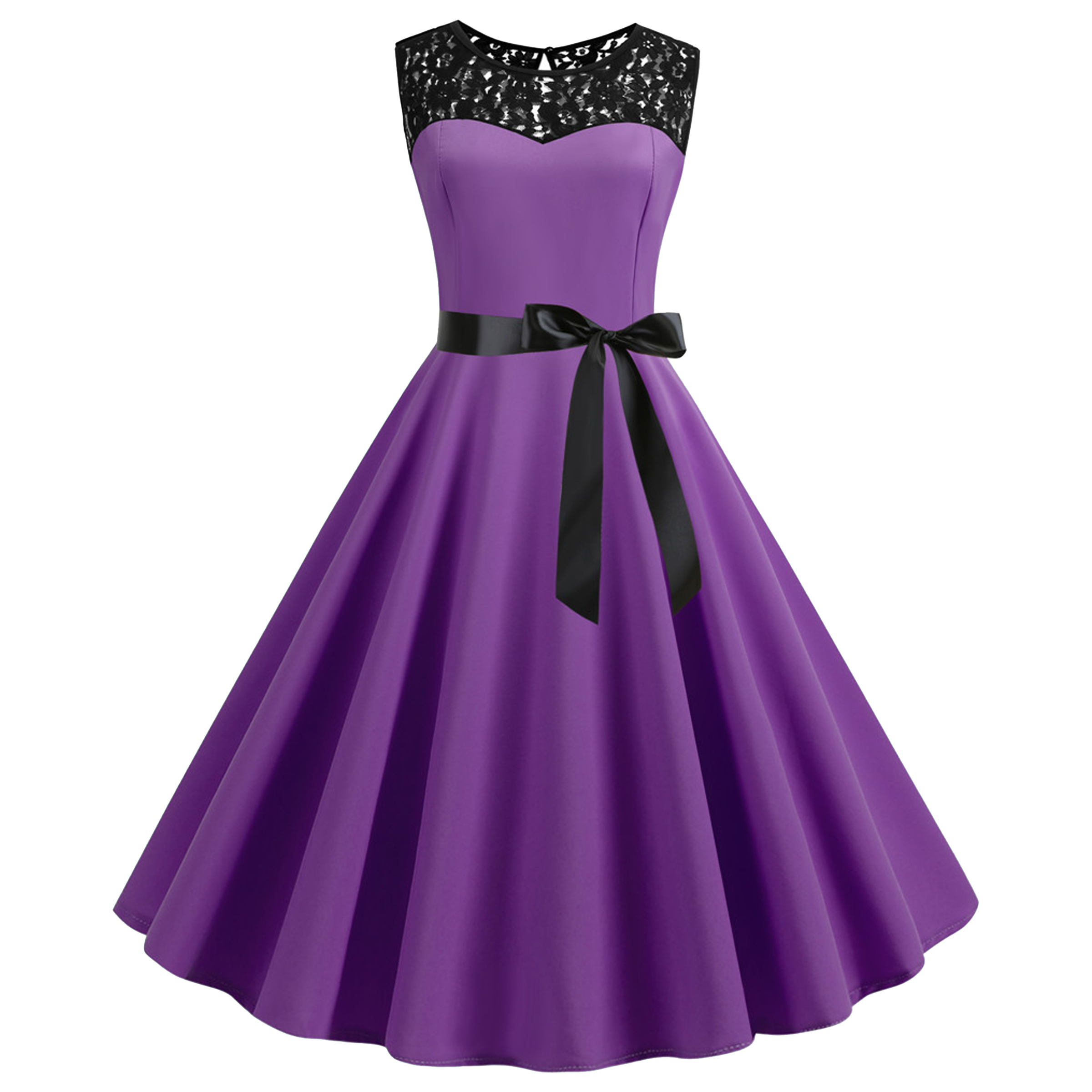 Polyester Retro Sleeveless Lace Patchwork Dress 25