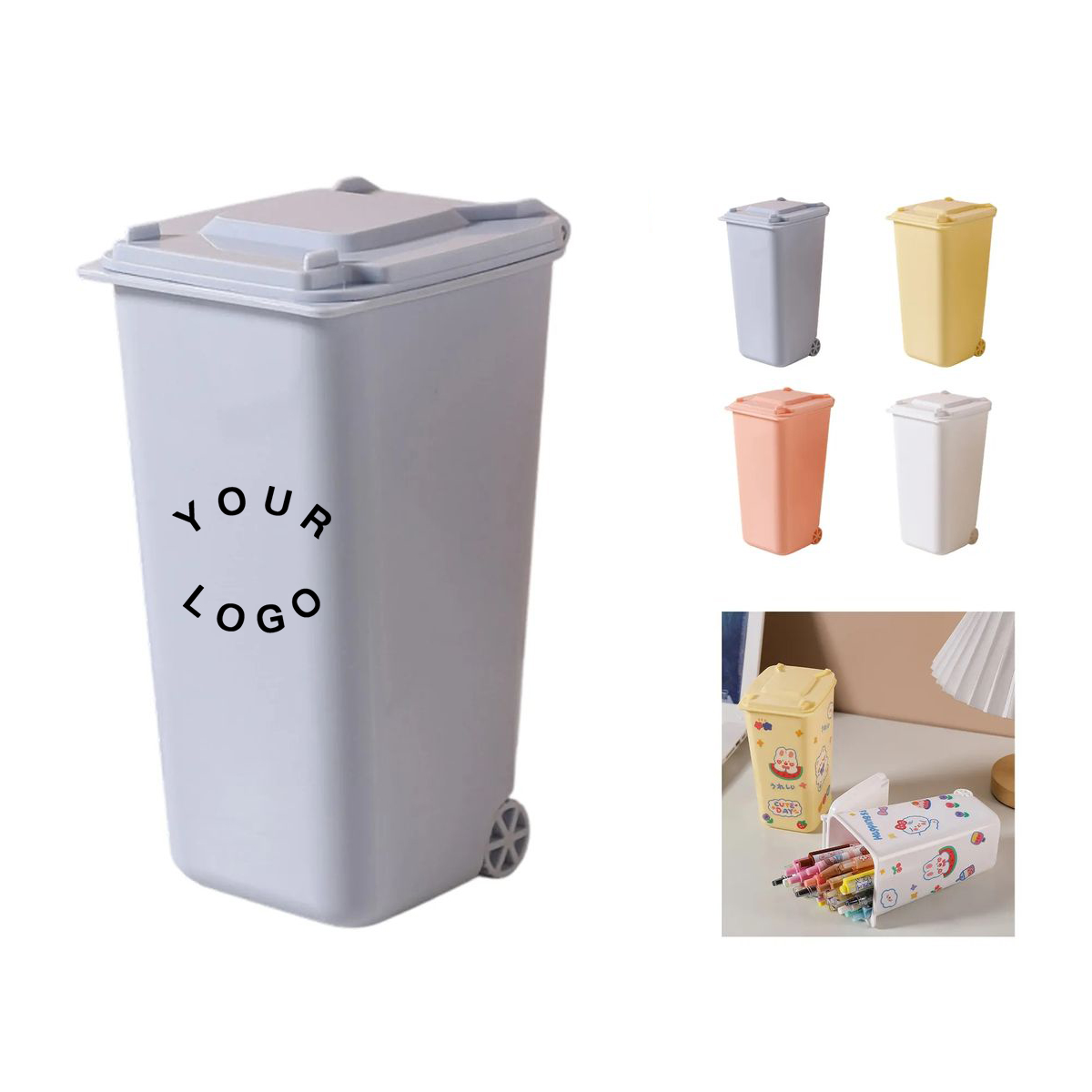 Mini Trash Can Pen Holder with Lid 2