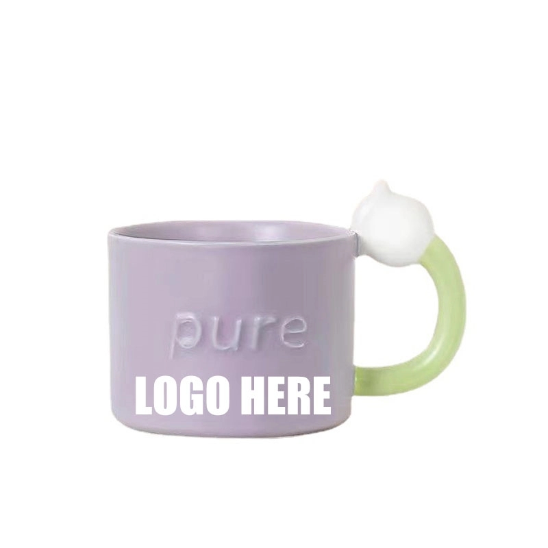 Custom 12 OZ Ceramic Cute Milk Coffee Mug with flower handle 3