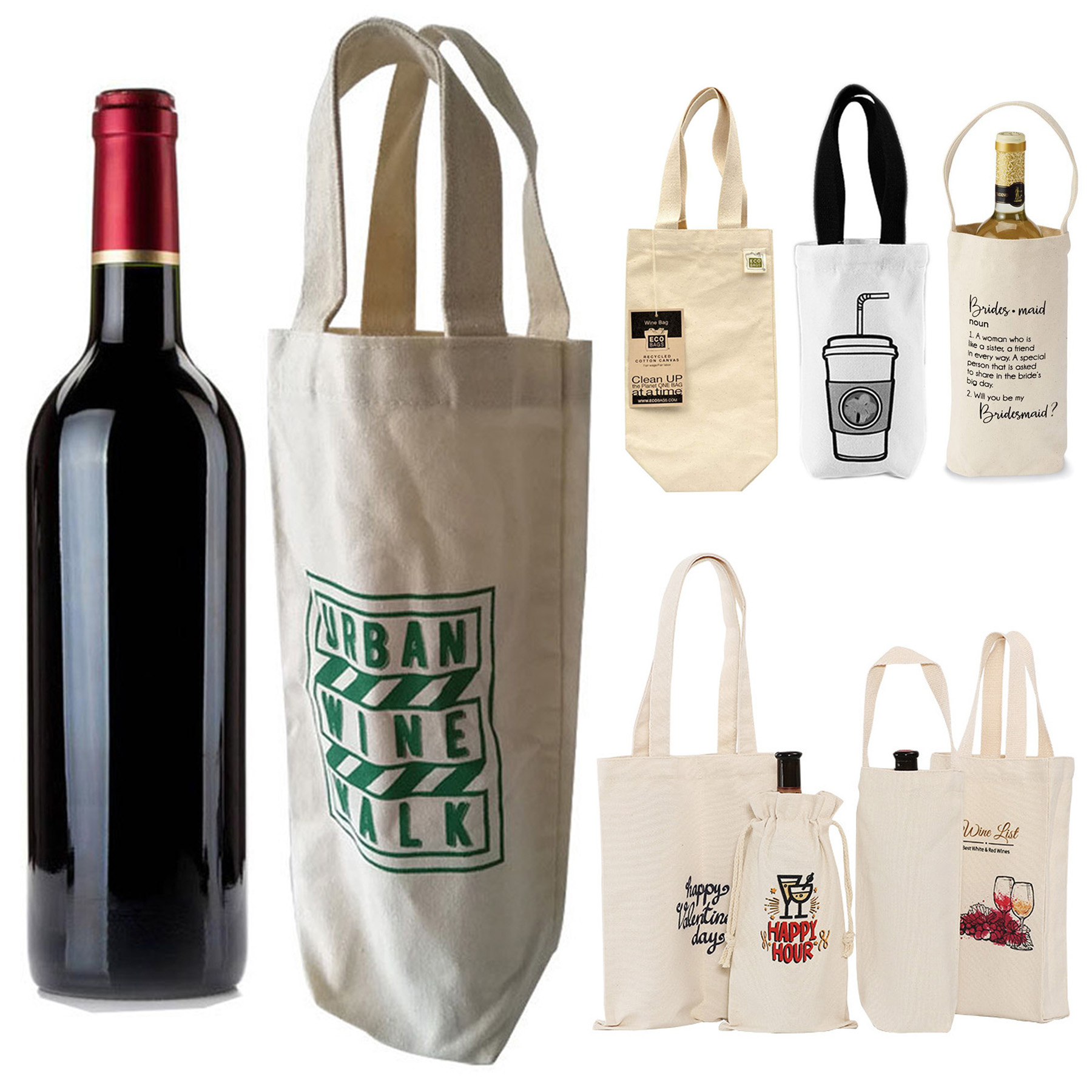 Canvas Wine Milk Tea Bag, custom tote bag with logo imprint 2