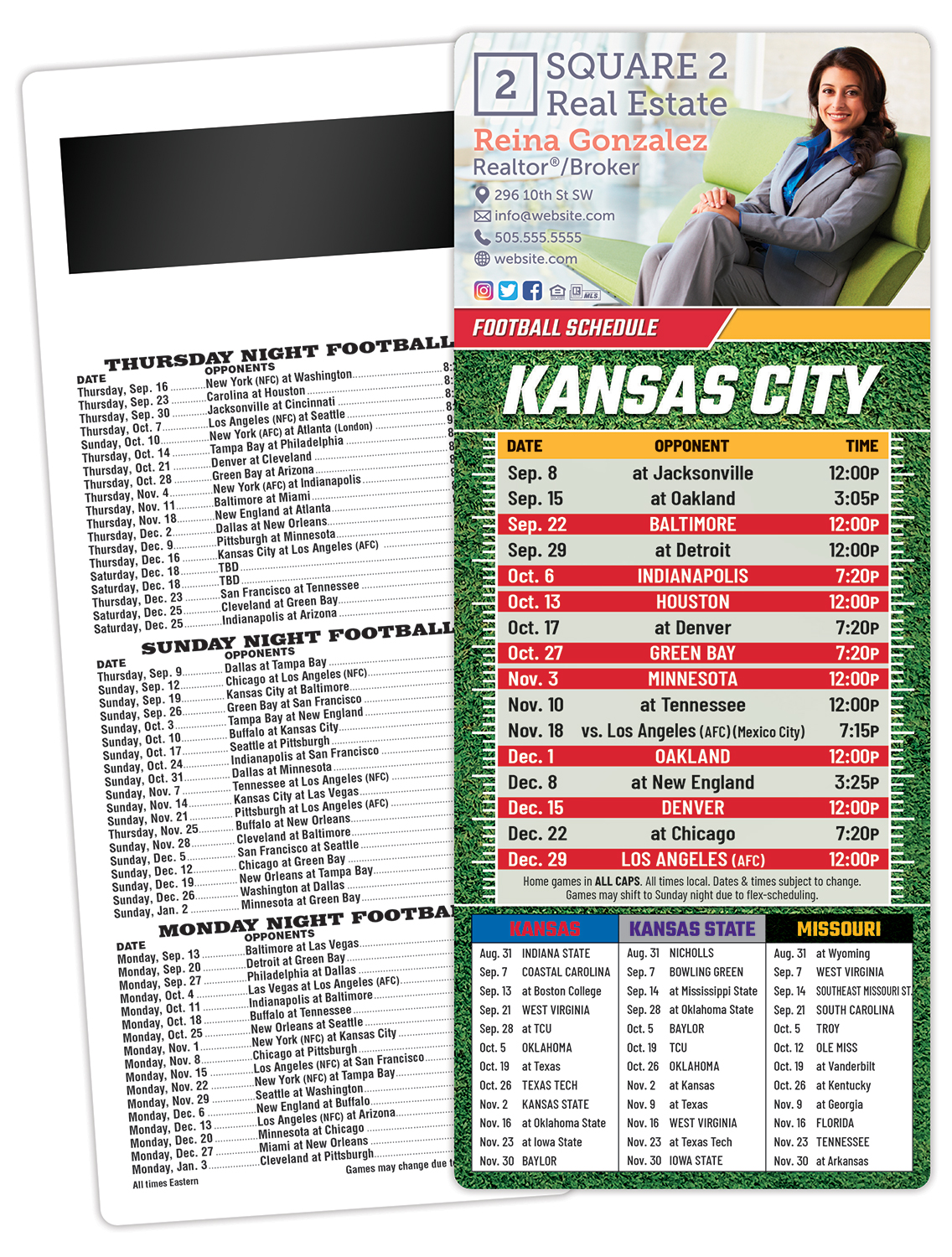 Football Schedule Laminated Card/Postcard with Magnet Strip 3.5x8.5 - 14 pt. 1