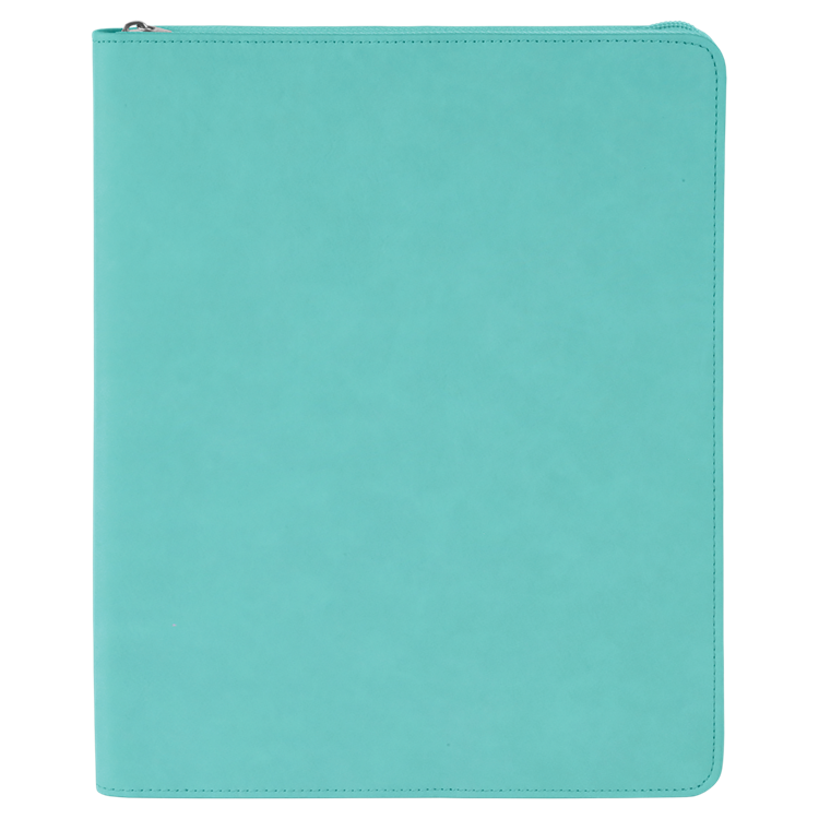 9 1/2" x 12" Teal with Zipper Leatherette Portfolio with Notepad 2