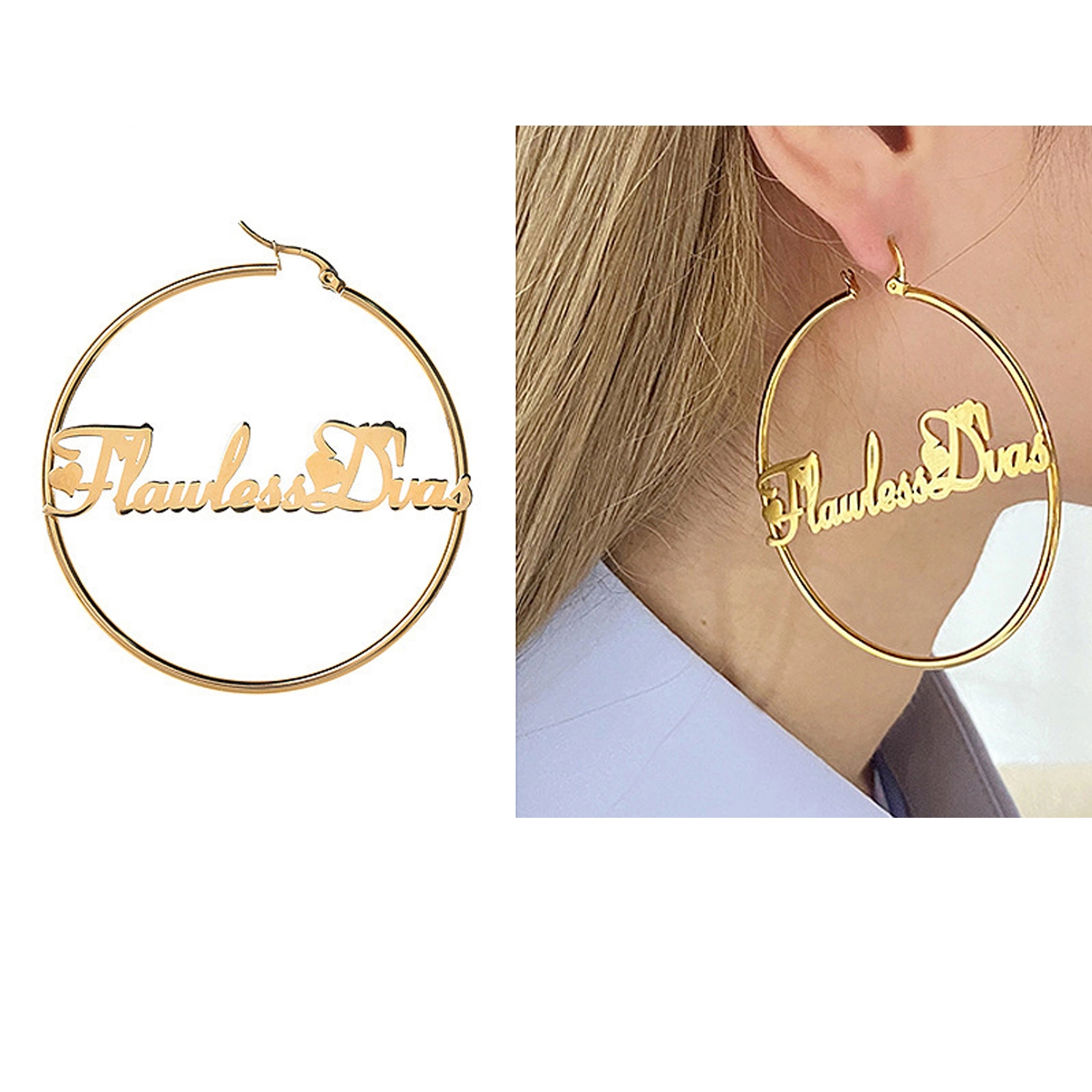 2.4" Big Hoop Earrings Stainless Steel Rose Gold Silver 3