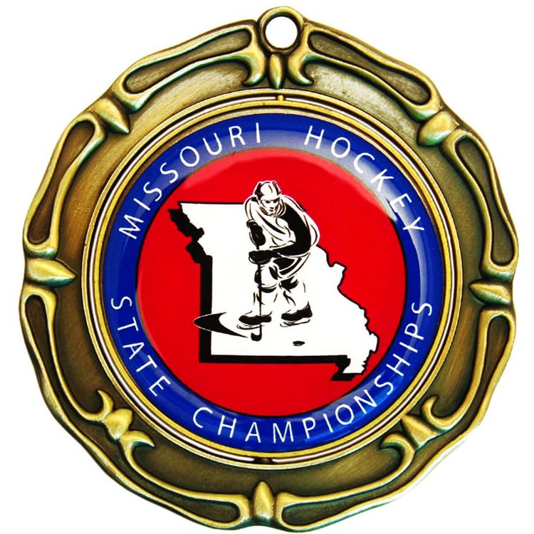 Express Vibraprint™ Red, White & Blue Insert Spinner Medal in Gold (3") 1