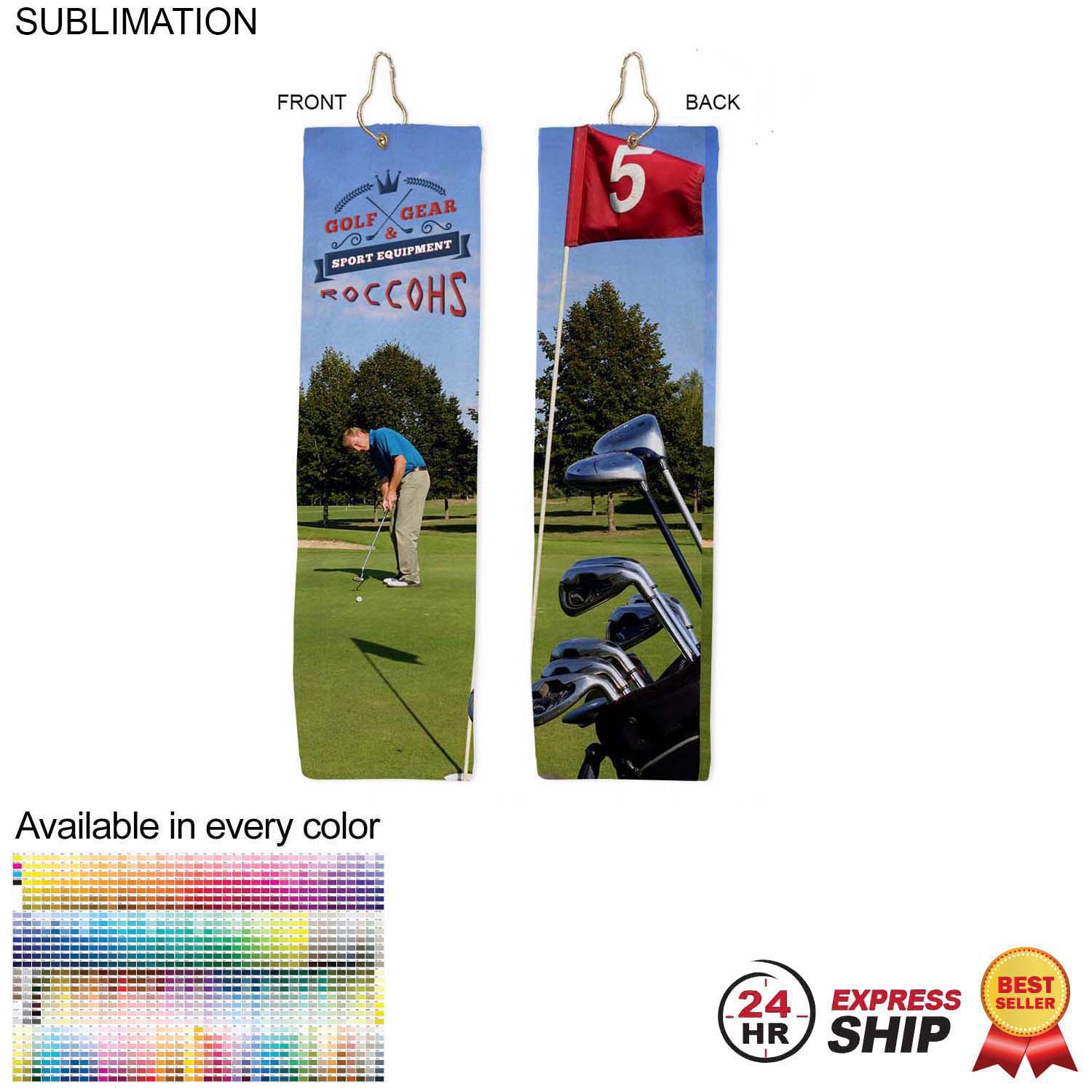 24 Hr Express Ship - Plush Velour Terry Cotton blend Golf Towel, Finished size 5x18, Trifold 3