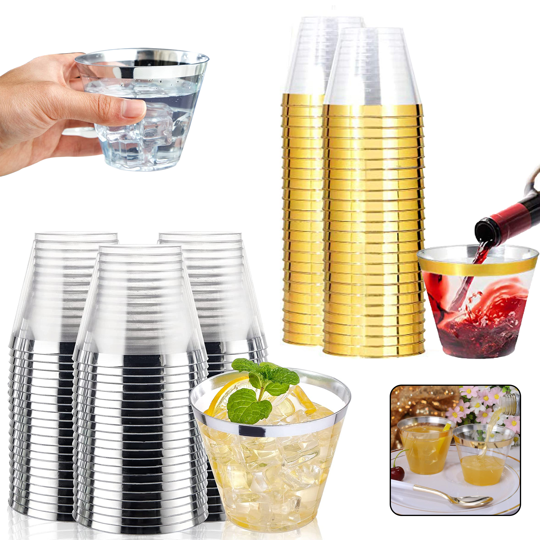 Silver Glitter 9 oz Clear Plastic Cups Tumbler 2