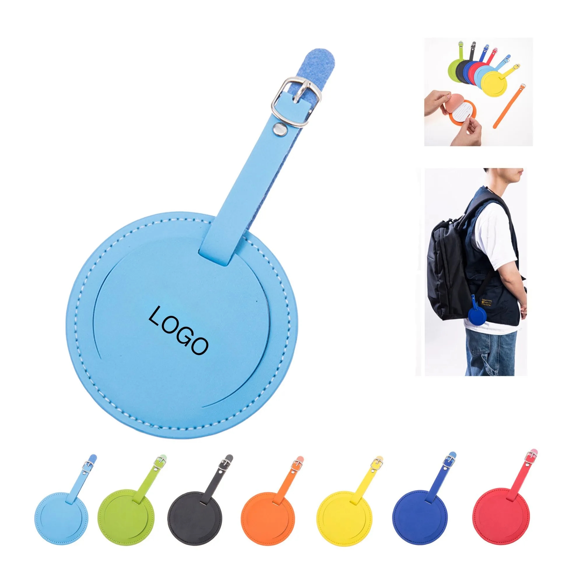 Round Leather Luggage Tag with Custom Logo 11