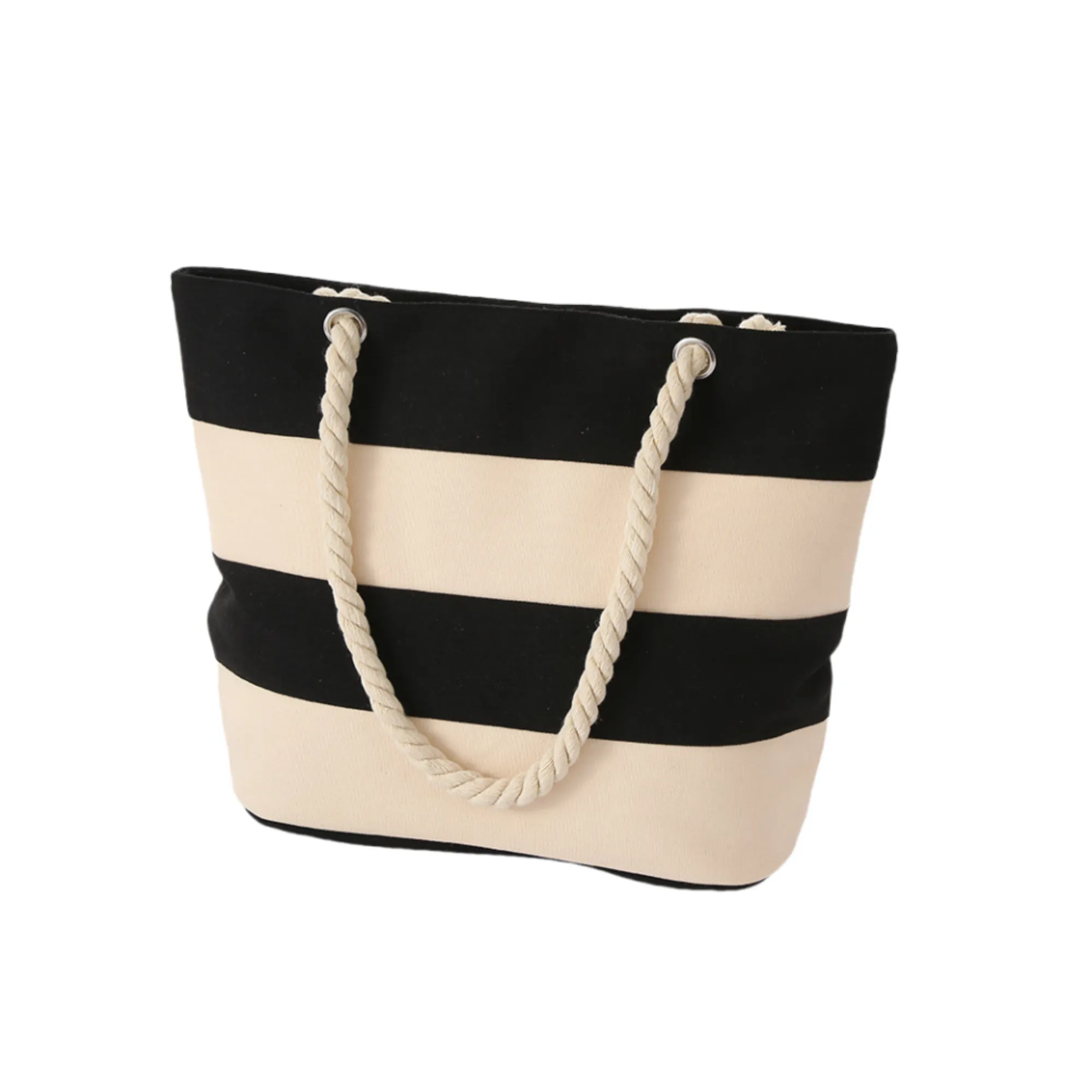 Large Striped Canvas Beach Bag With Cotton Rope Handles, custom tote bag with logo imprint 5