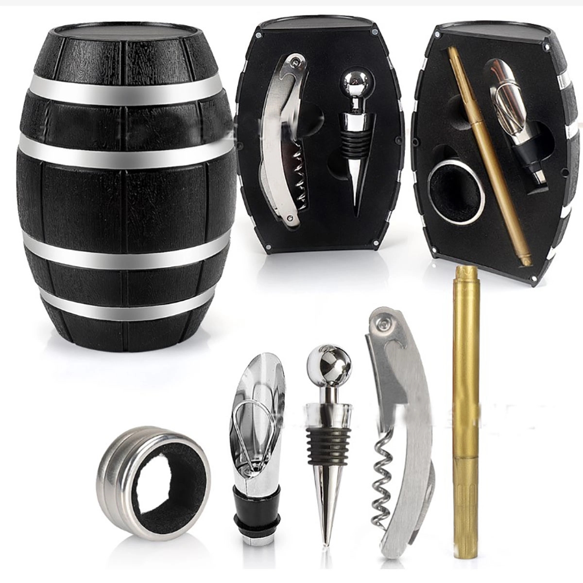 Unique Barrel Shape Wine Acc Gift Set 1
