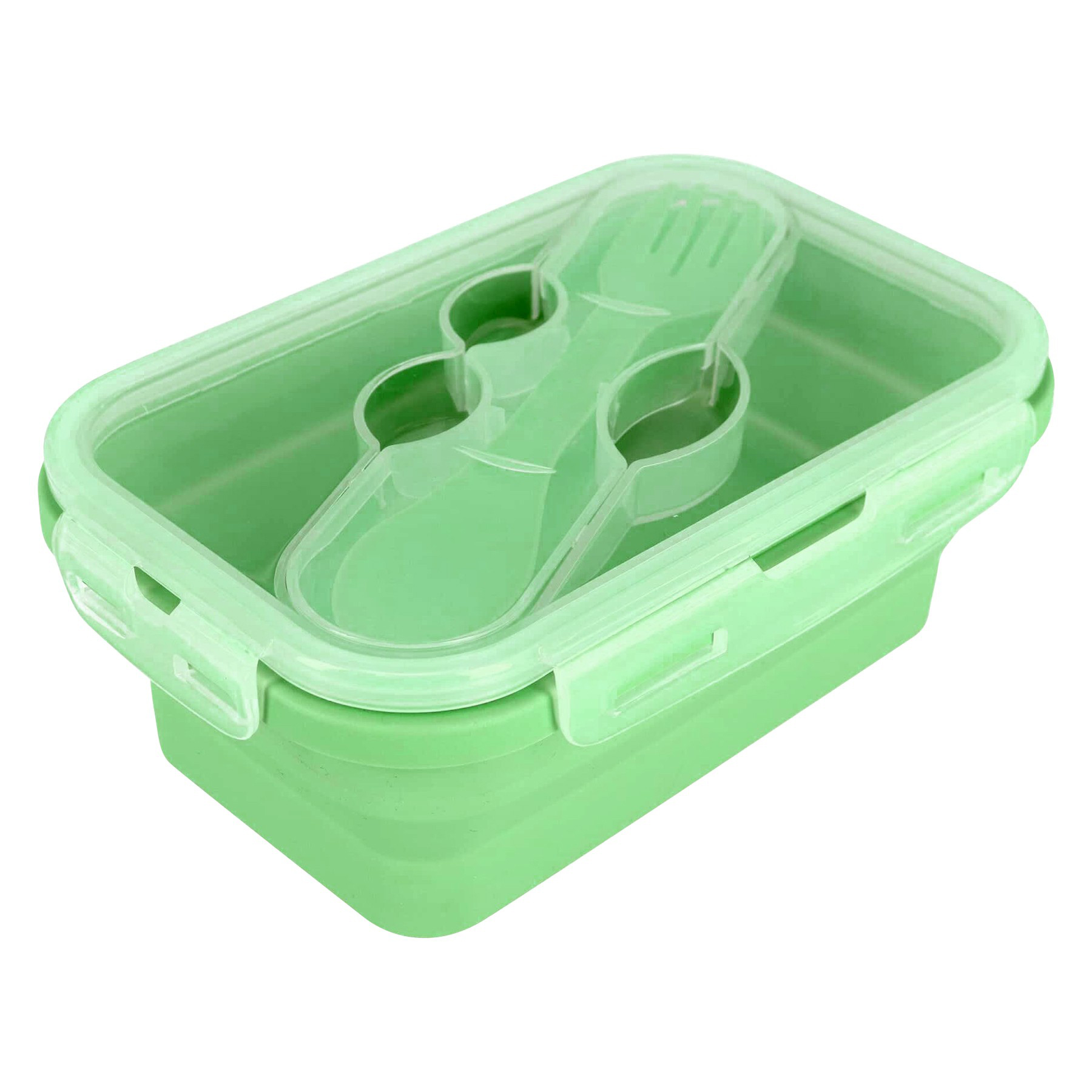 Collapsible Silicone Lunch Box with Cutlery Set 5