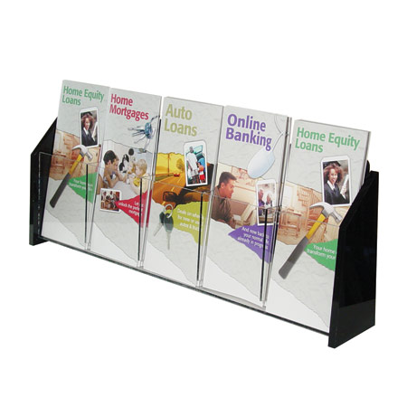 Wall Mount Brochure Holder Clear w/Black Ends 1-tier 5 pockets