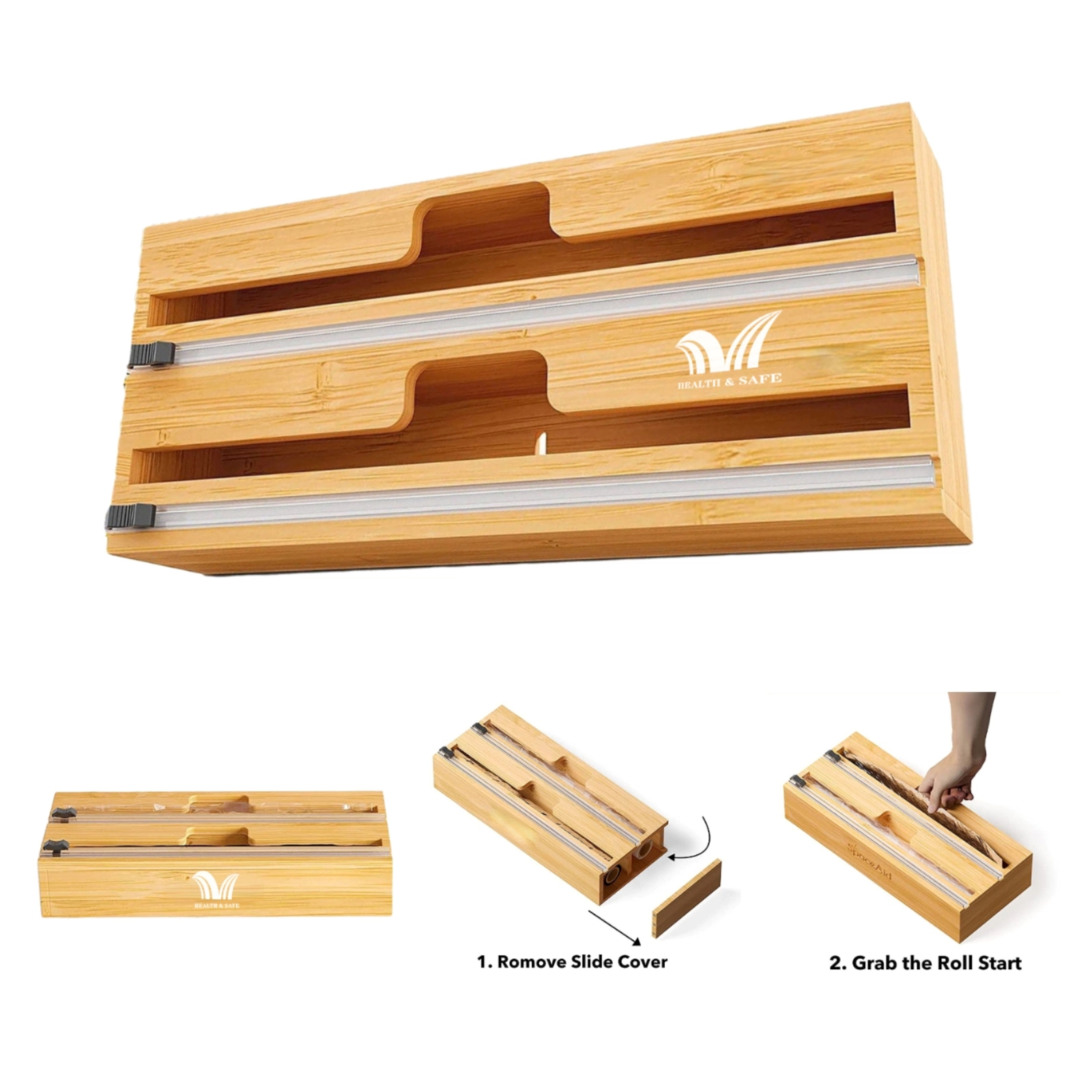 Kitchen Tin Foil Cling Film Storage Bamboo Wooden Box 2