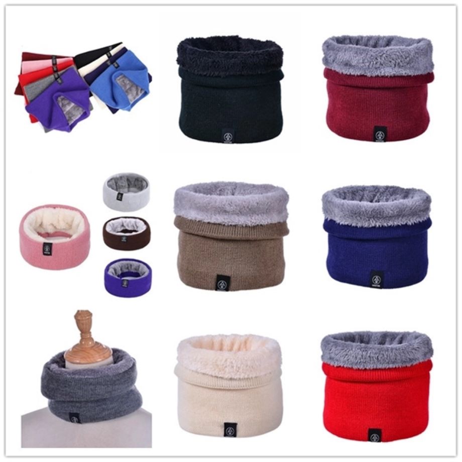 Double-Layer Knitted Fleece Neck Warmer Gaiter Ring Scarf 3