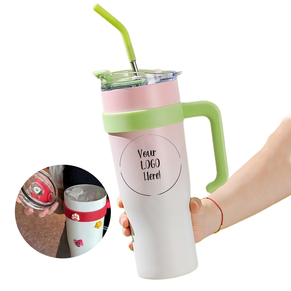 40 Oz Insulated Beverage Stainless Steel Tumbler with Handle & Straw 4
