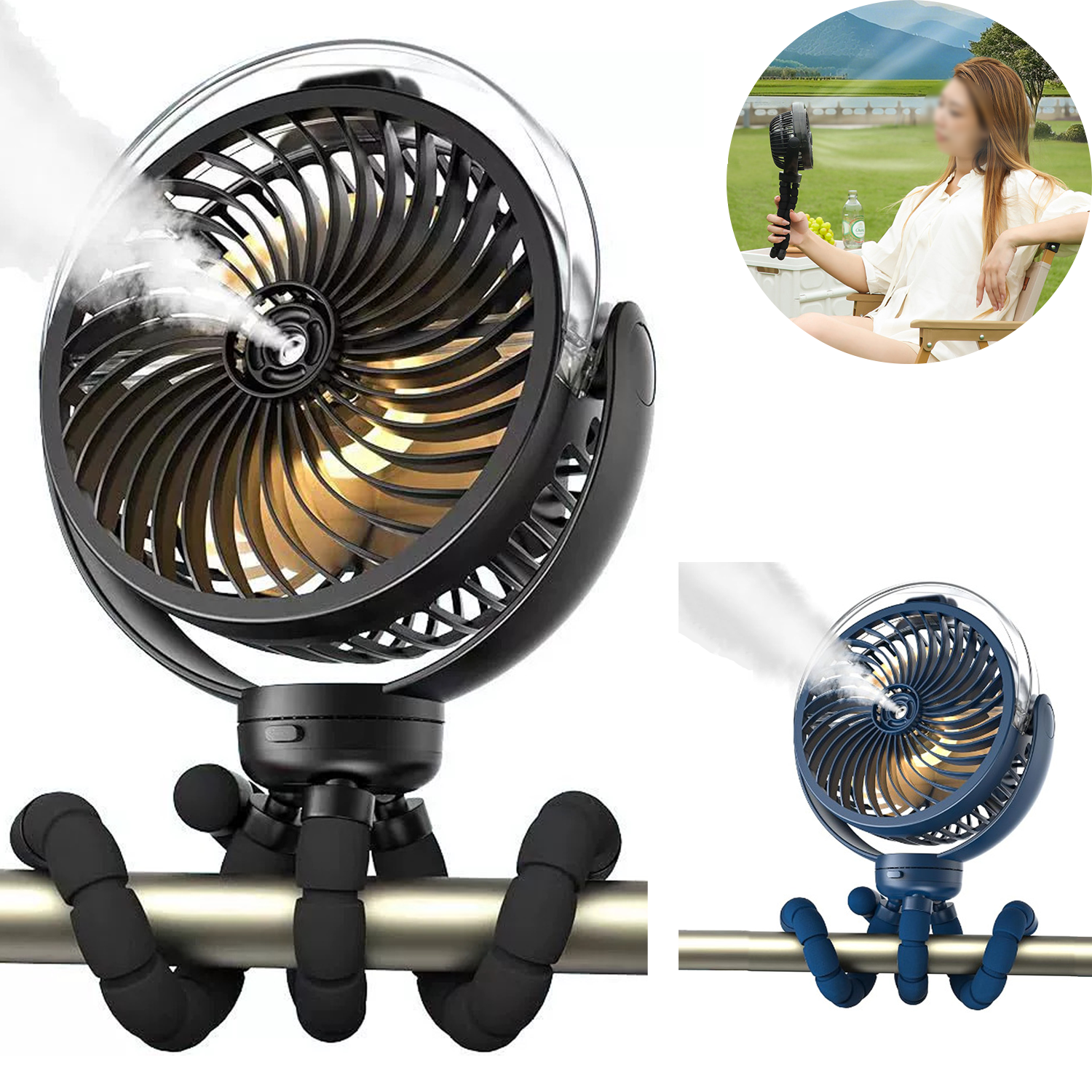 Handheld Misting Fan w/ Flexible Tripod Clip 10