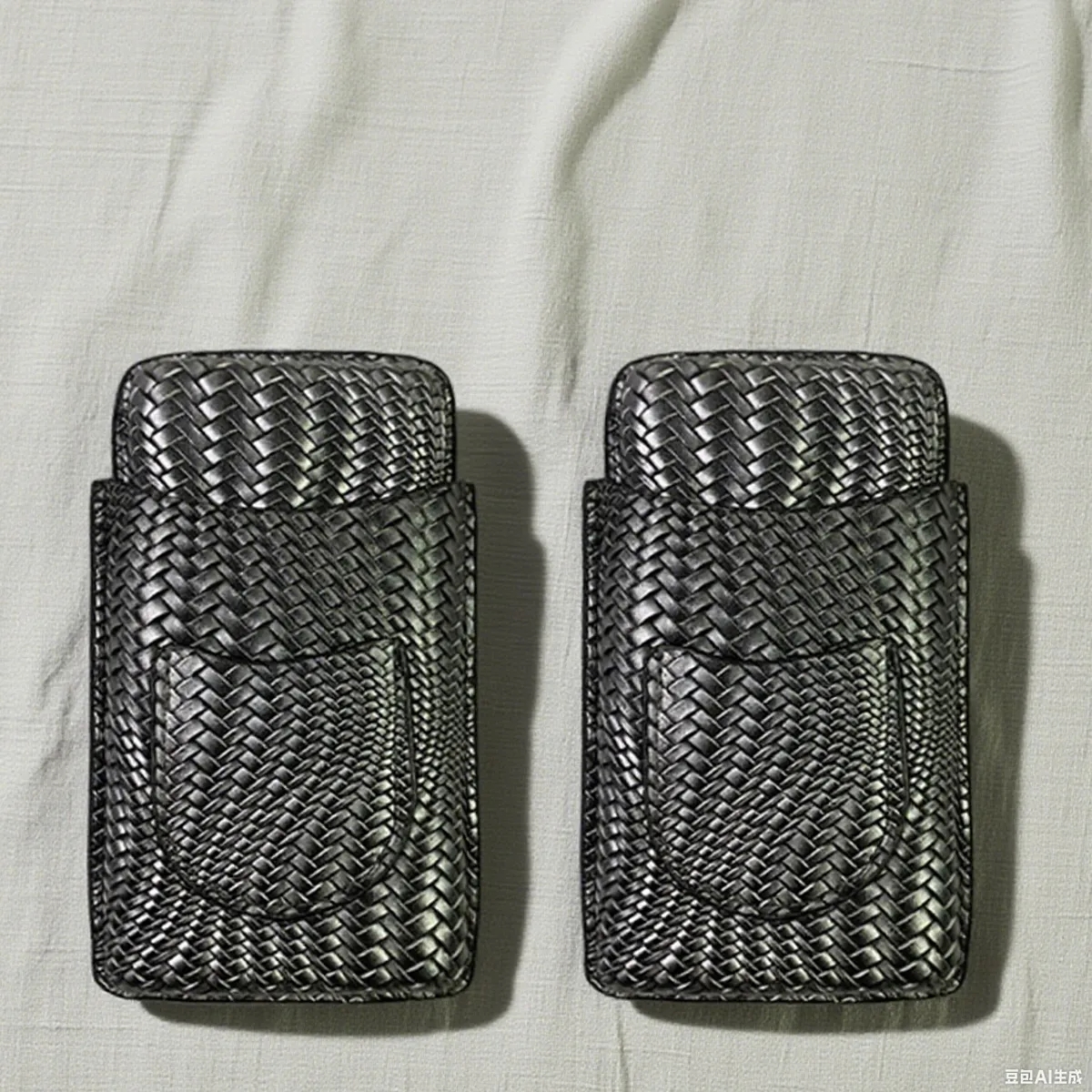 Embossed Woven Leather Cigar Case With Cutter Pocket 3