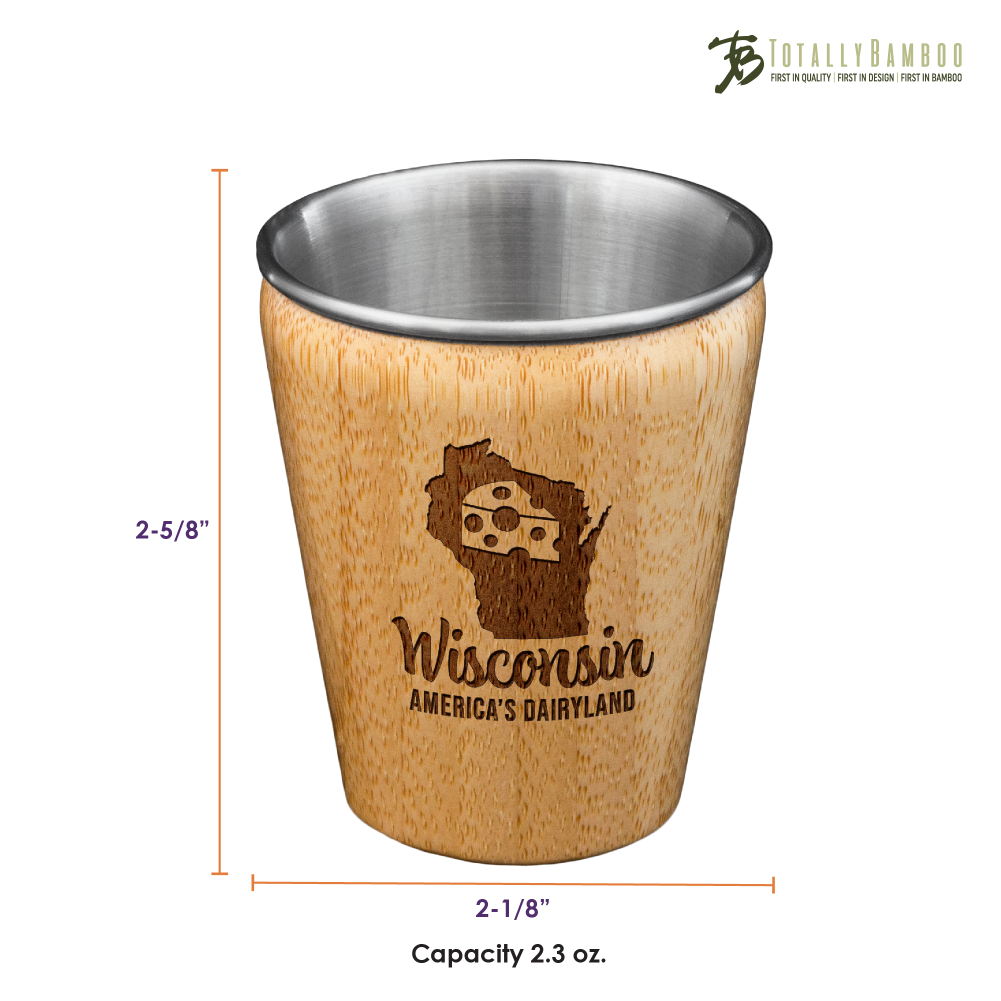 Wisconsin State Bamboo and Stainless Steel Shot Glass 3