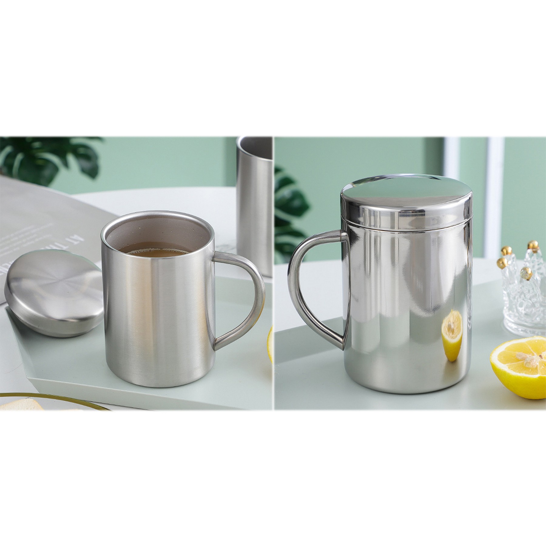 Stainless Steel Coffee Mug Tea Mug Lid Handle 10 Oz 2