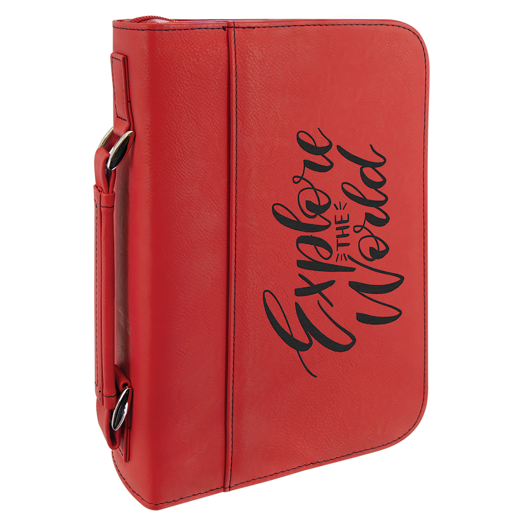 7 1/2" x 10 3/4" Red Leatherette Book/Bible Cover with Handle and Zipper 2