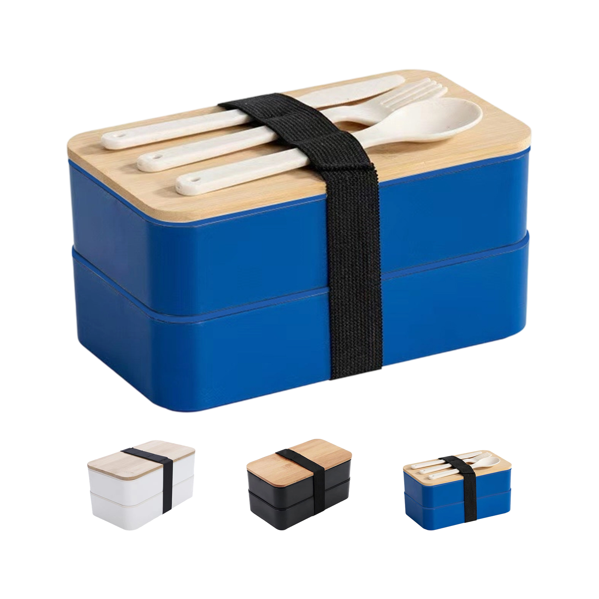 PP Plastic Bento Lunch Box With Bamboo Lid Two Layer Storage 7.5" Length 1